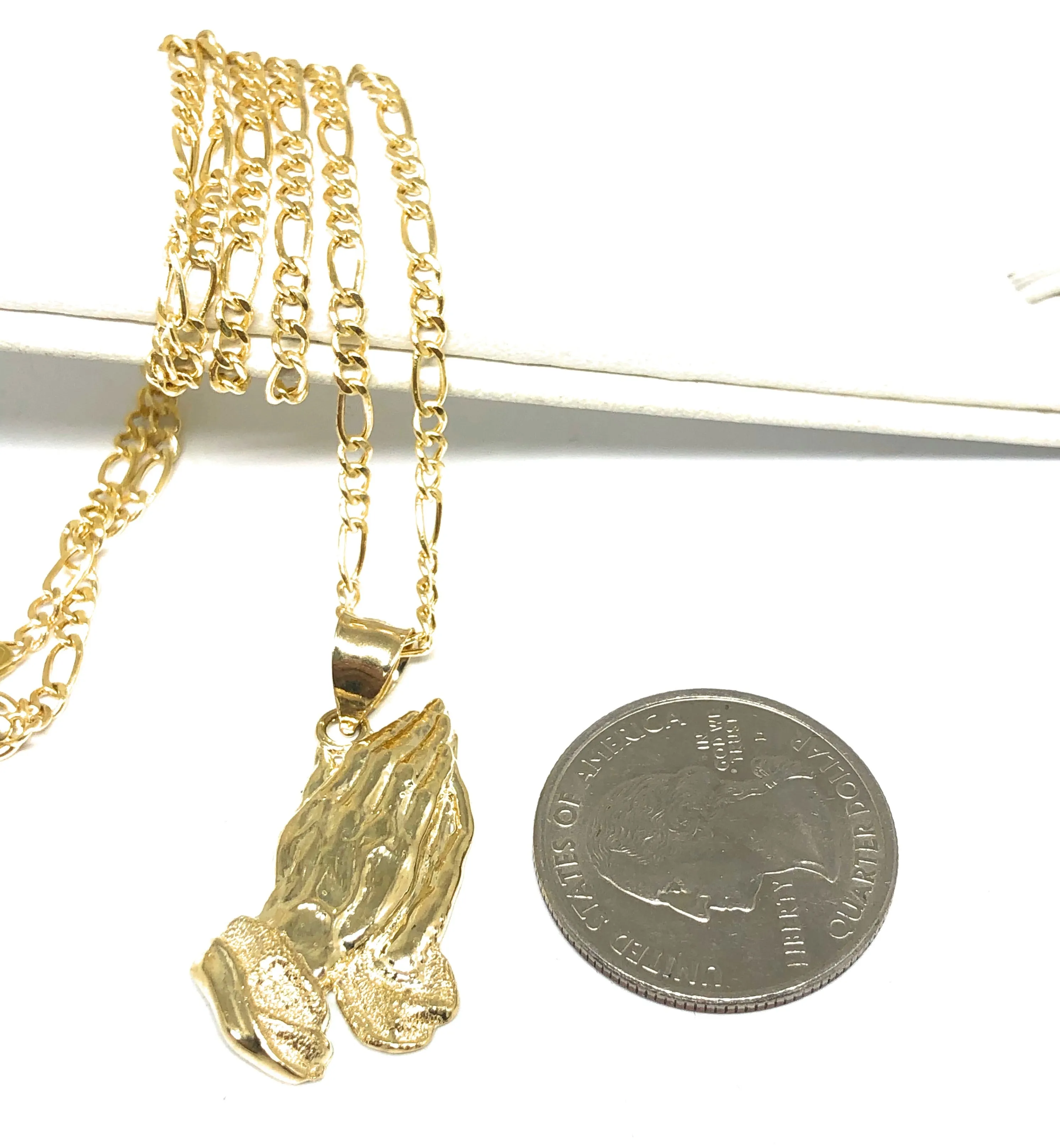 10k Solid Gold Classic Praying Hands Pendant Necklace (RIGHT FACING)