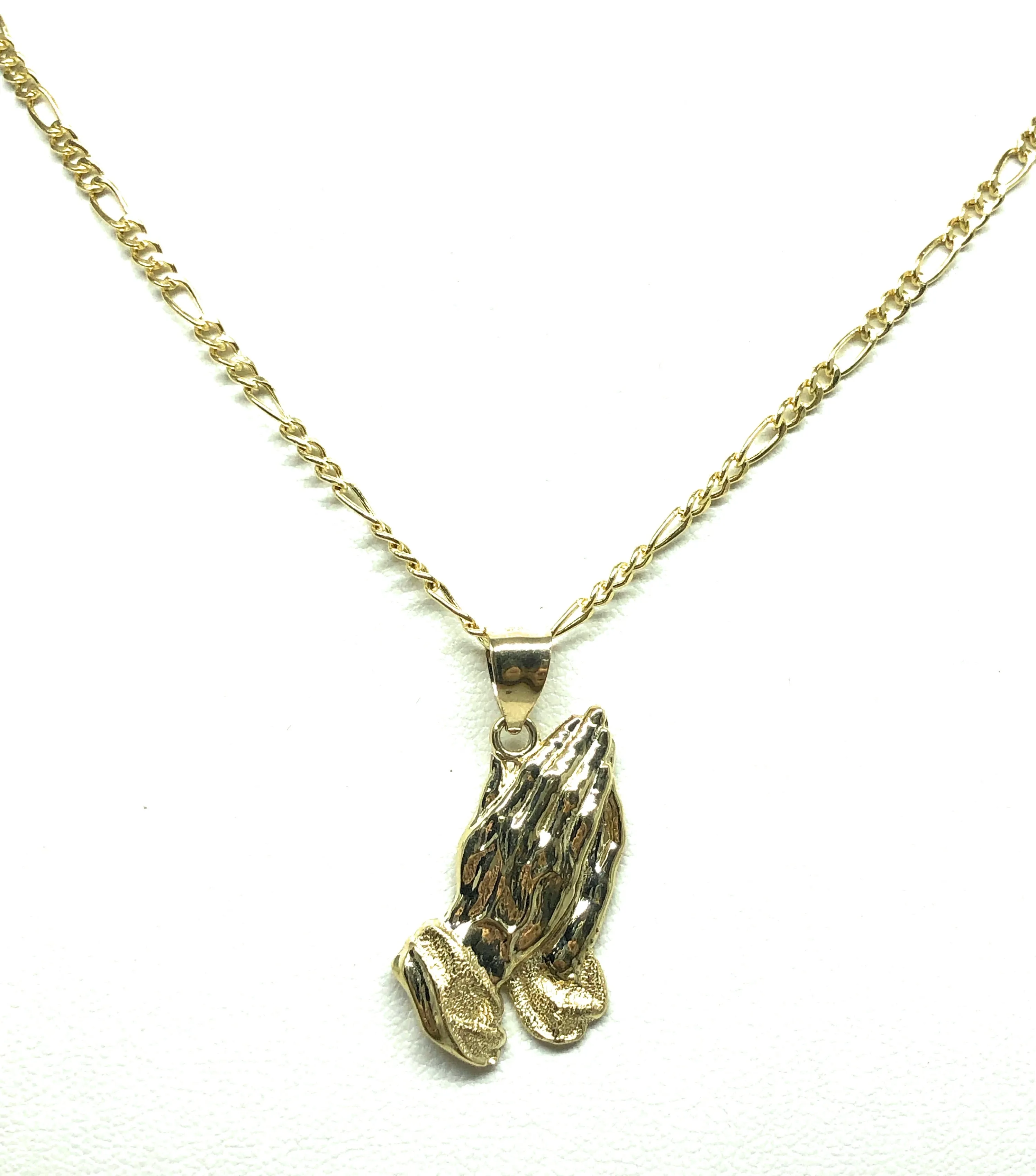 10k Solid Gold Classic Praying Hands Pendant Necklace (RIGHT FACING)