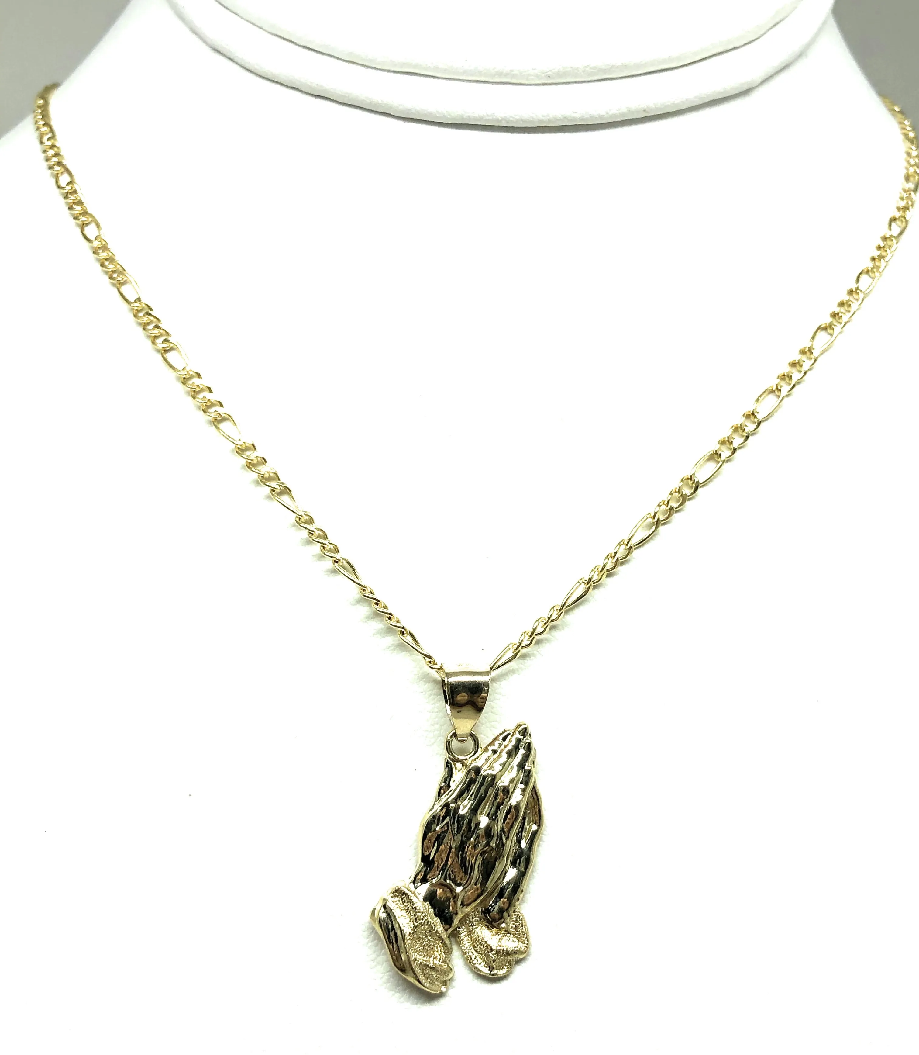 10k Solid Gold Classic Praying Hands Pendant Necklace (RIGHT FACING)