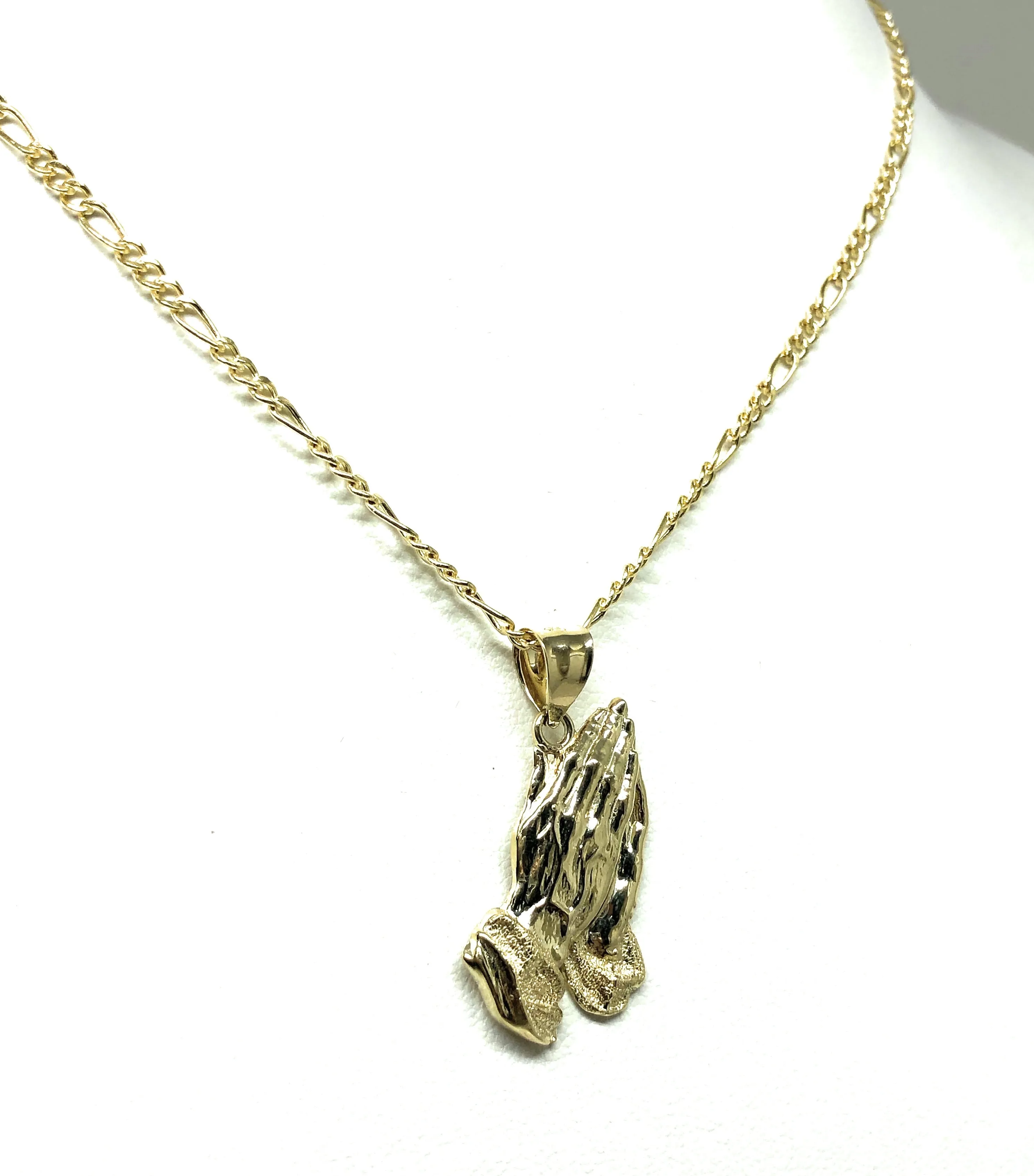 10k Solid Gold Classic Praying Hands Pendant Necklace (RIGHT FACING)