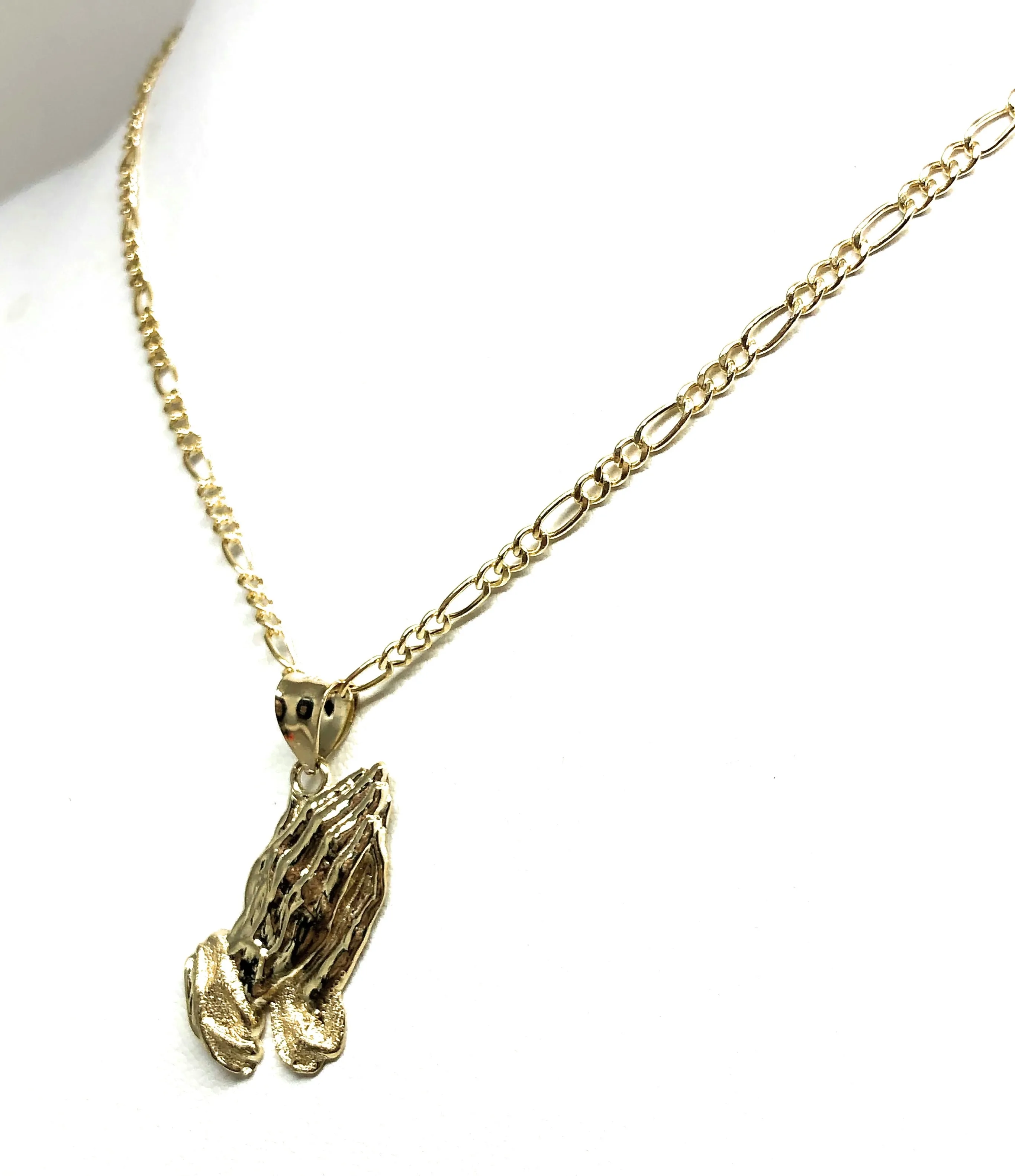 10k Solid Gold Classic Praying Hands Pendant Necklace (RIGHT FACING)