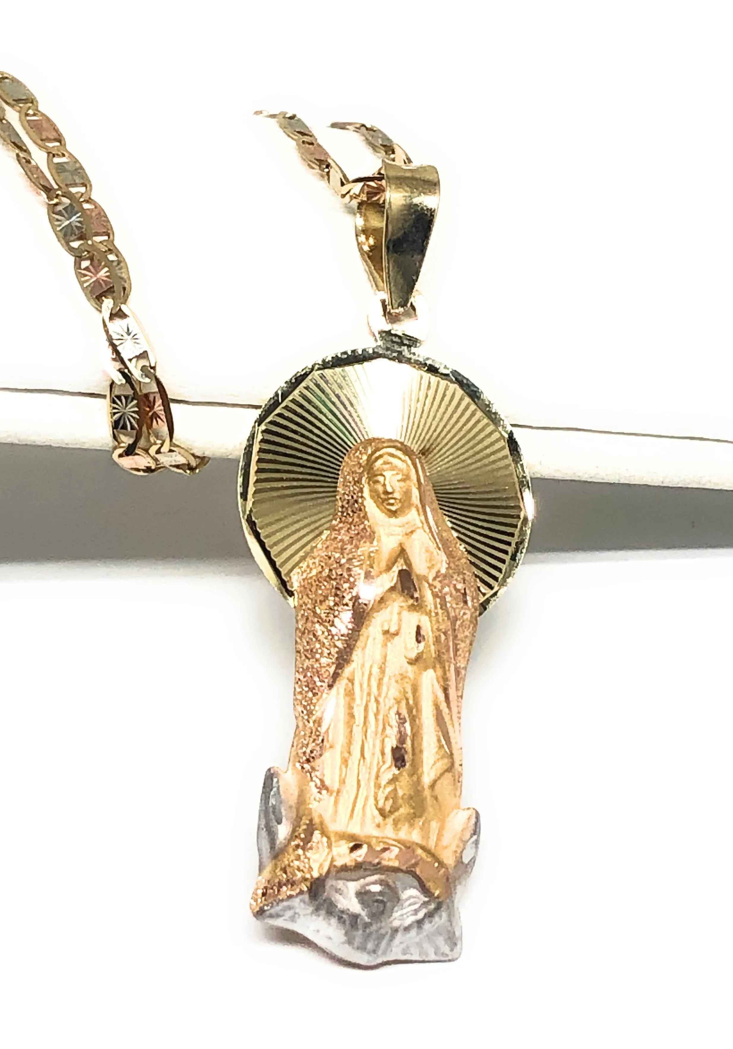 10k Solid Gold Yellow Classic Virrgin Mary Pendant Virrgen Guadalupe W/ Chain Options