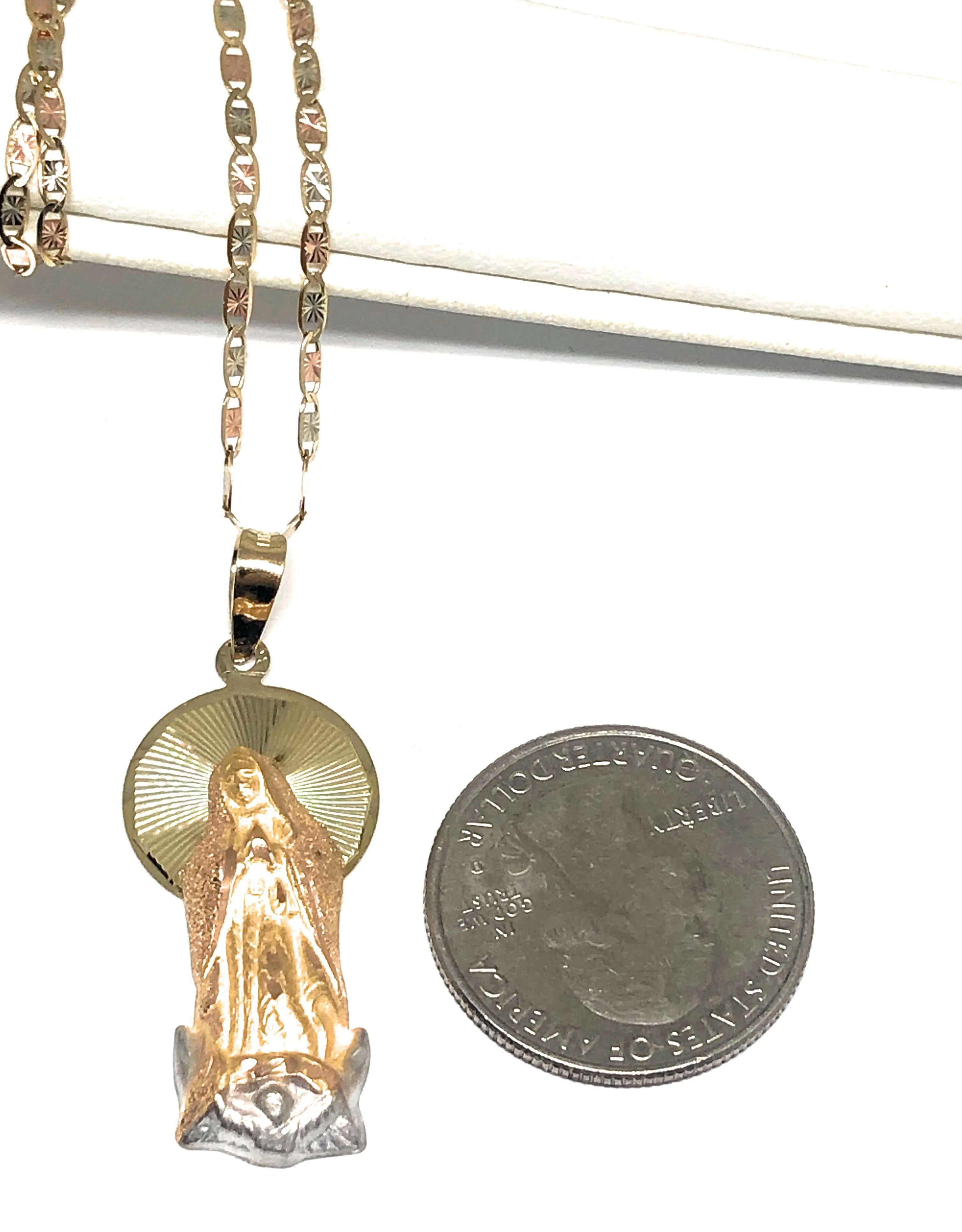 10k Solid Gold Yellow Classic Virrgin Mary Pendant Virrgen Guadalupe W/ Chain Options