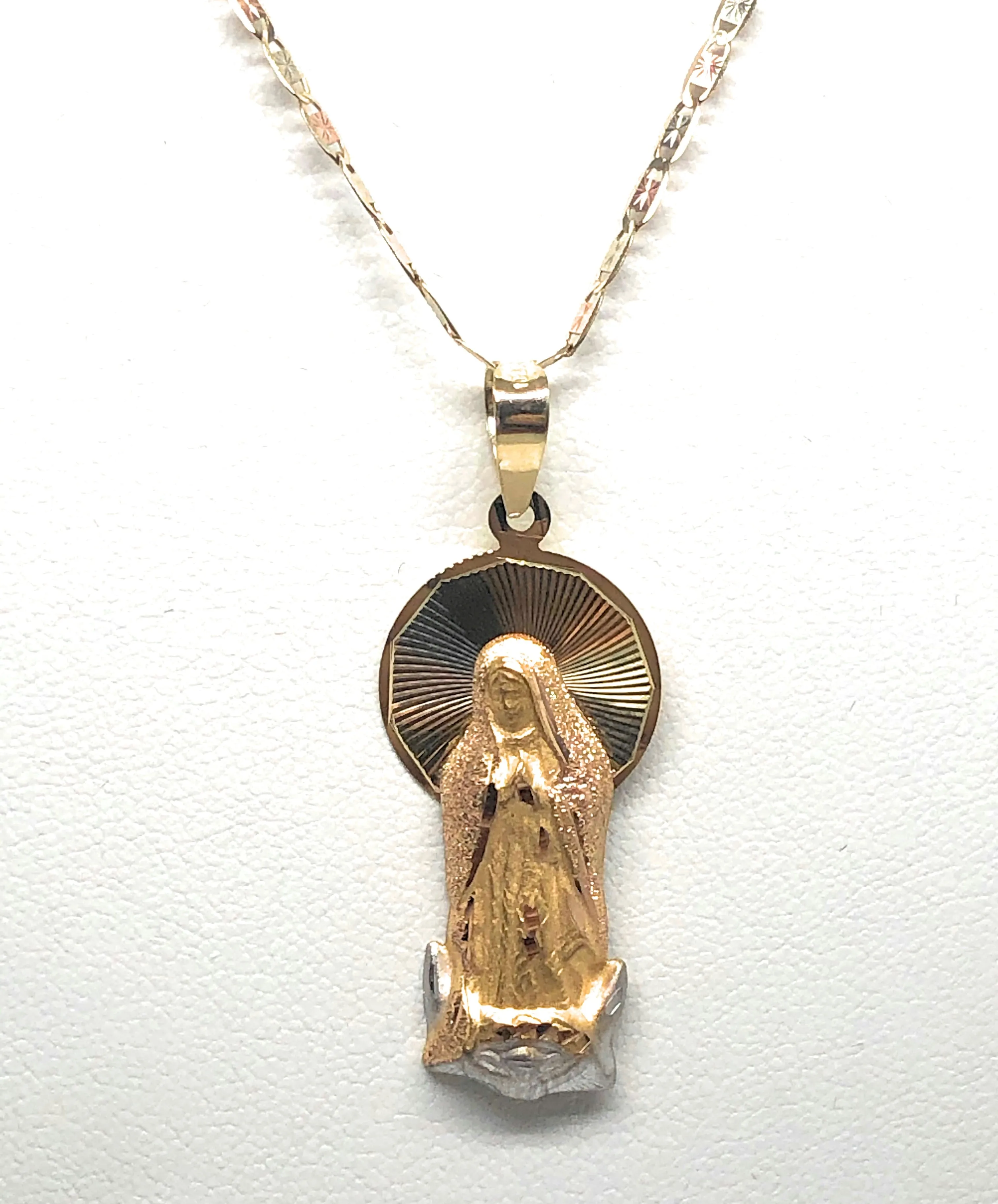 10k Solid Gold Yellow Classic Virrgin Mary Pendant Virrgen Guadalupe W/ Chain Options