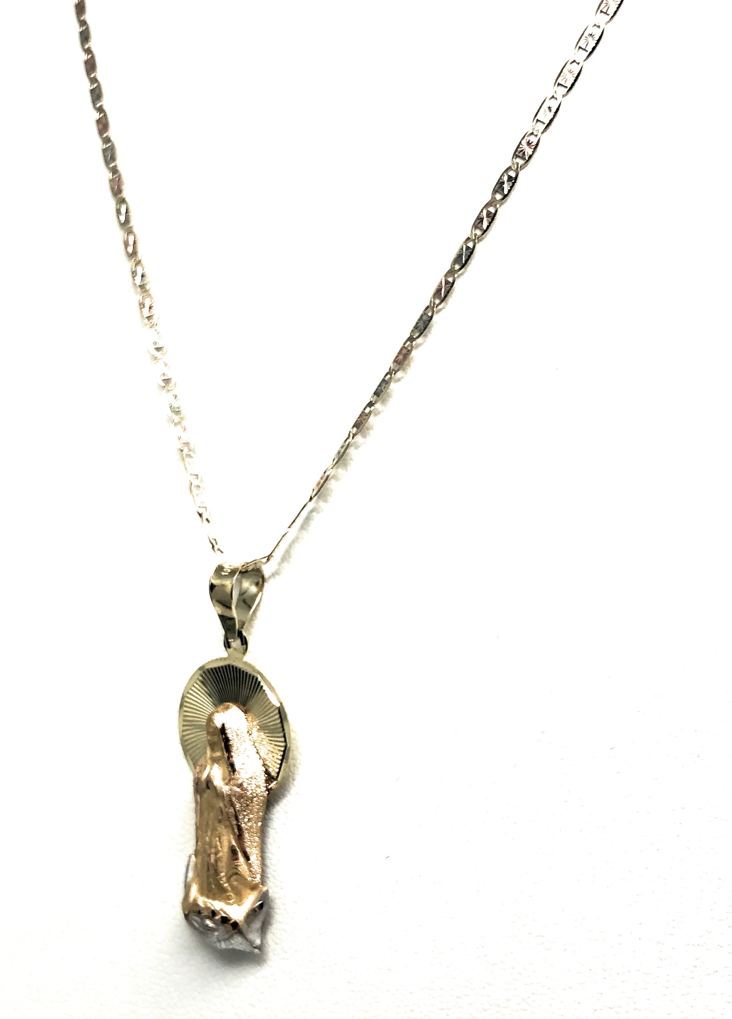 10k Solid Gold Yellow Classic Virrgin Mary Pendant Virrgen Guadalupe W/ Chain Options