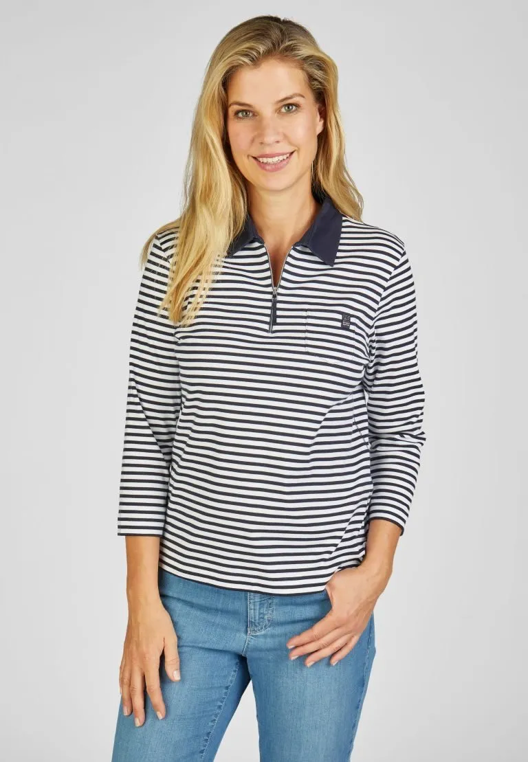 114356- Fine Stripe Zip Neckline Polo- Rabe