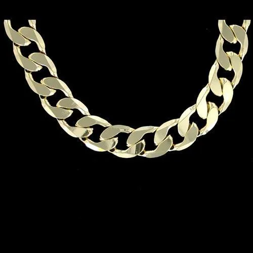 12MM CURB CUBAN LINK 24 CHAIN NECKLACE GOLD PLATED