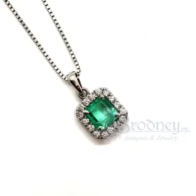 14 Kt Gold Emerald and Diamond Halo Pendant