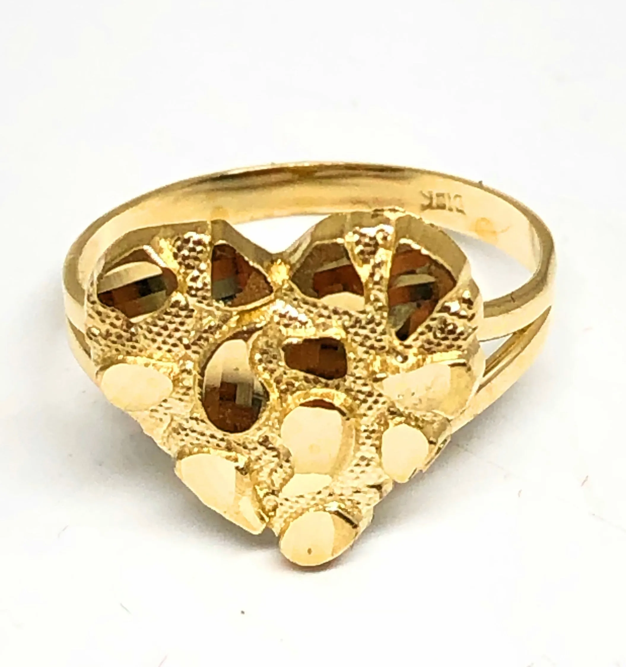 14k Solid Gold Yellow Classic Nugget Heart Ring (MED)