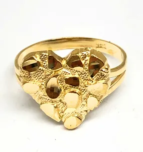 14k Solid Gold Yellow Classic Nugget Heart Ring (MED)