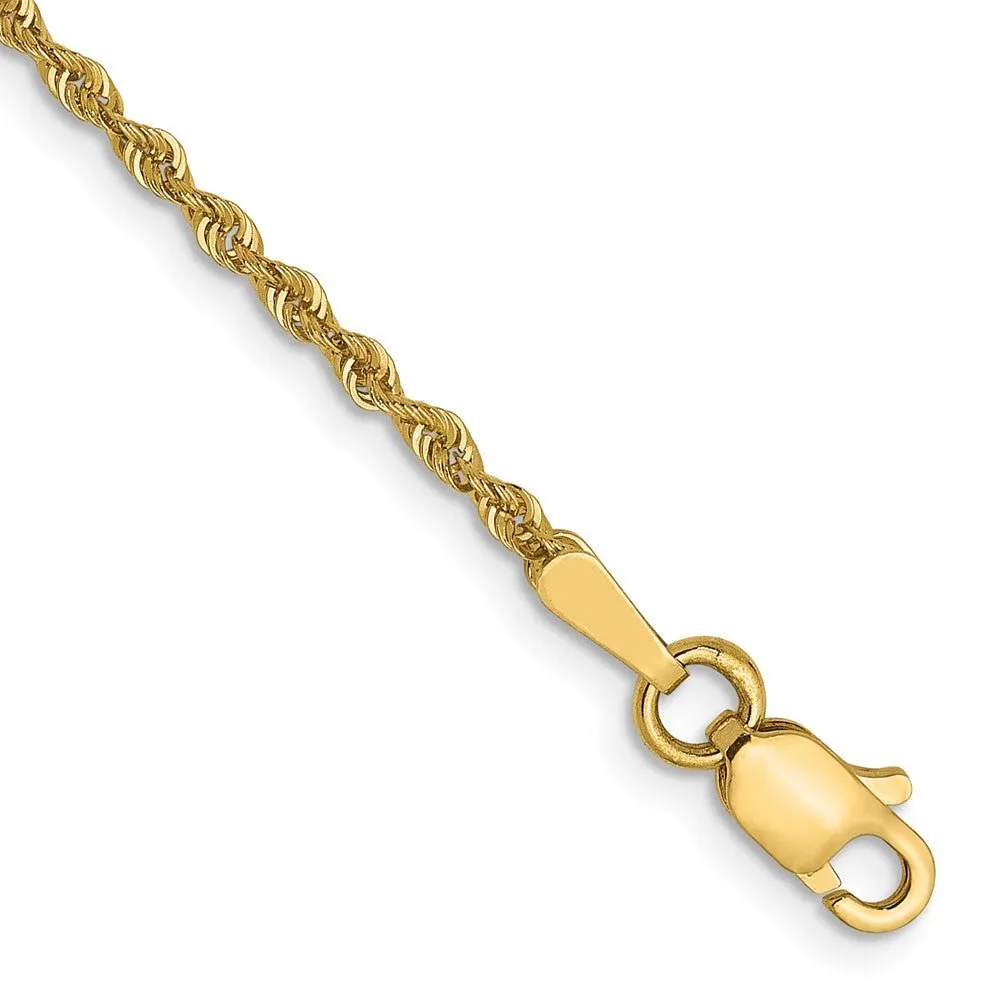 1.6mm 14K Yellow Gold Solid Classic Rope Chain Anklet, 9 Inch