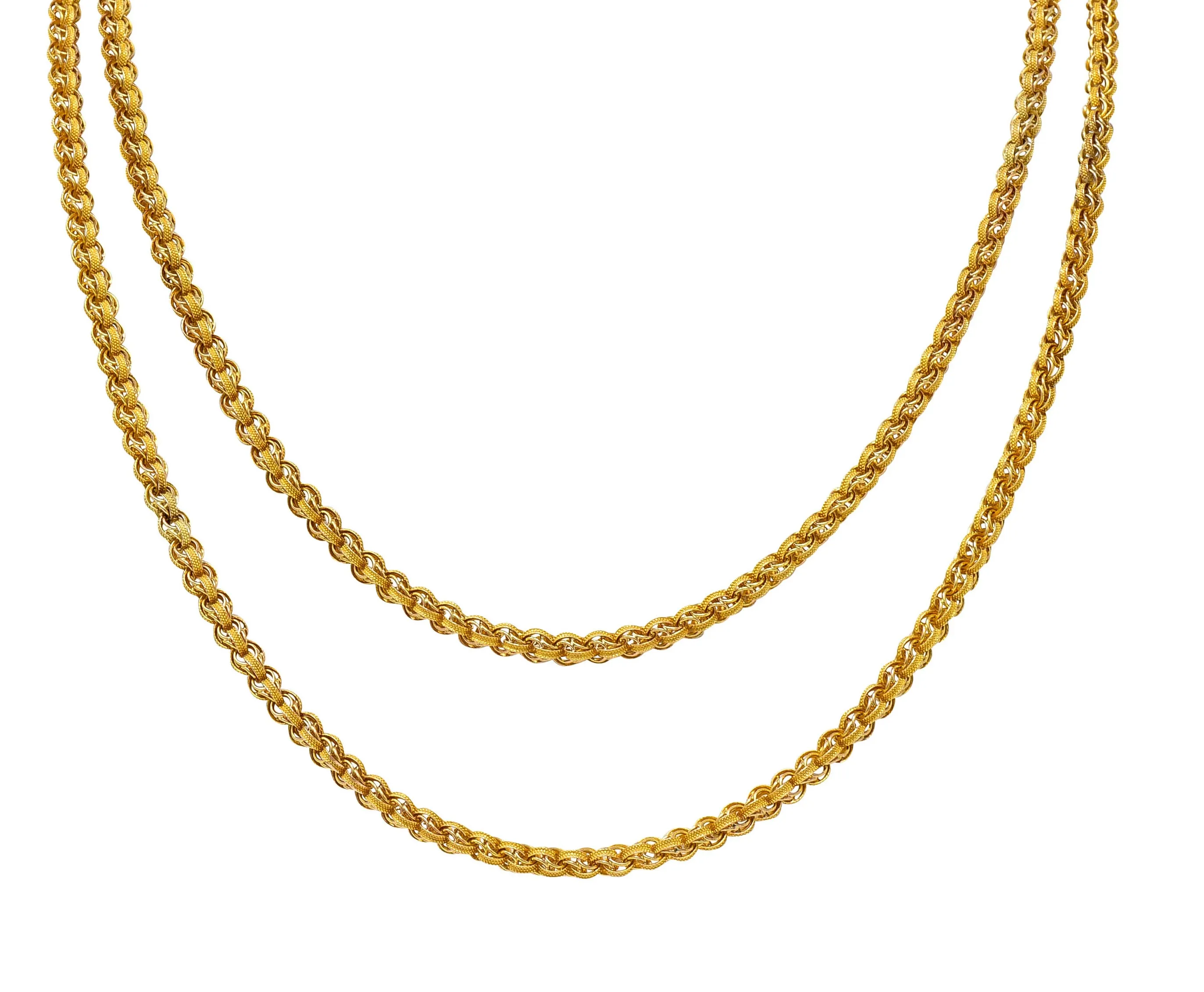 1890's Victorian 14 Karat Gold 44 Inch Long Chain Link Necklace