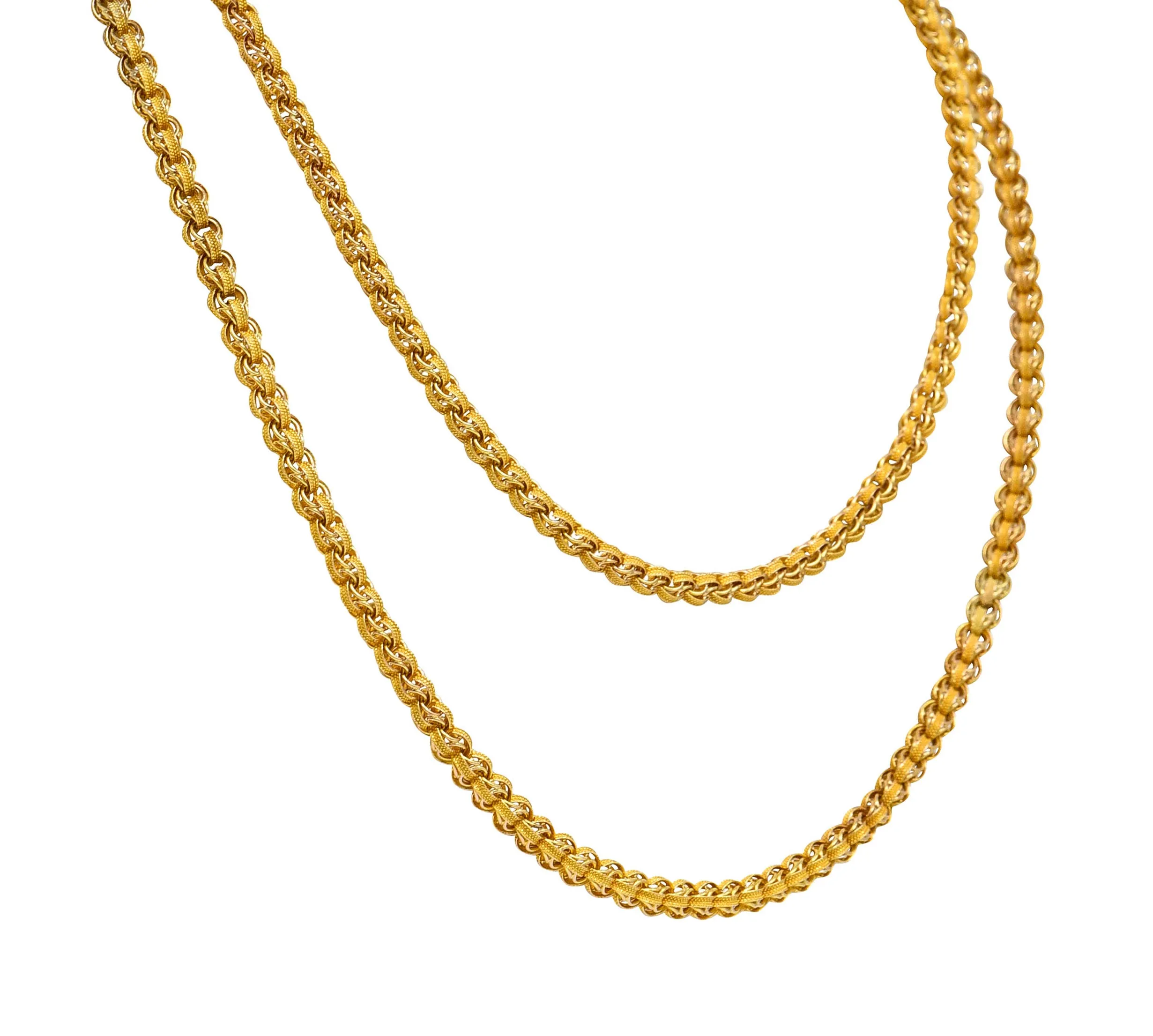 1890's Victorian 14 Karat Gold 44 Inch Long Chain Link Necklace