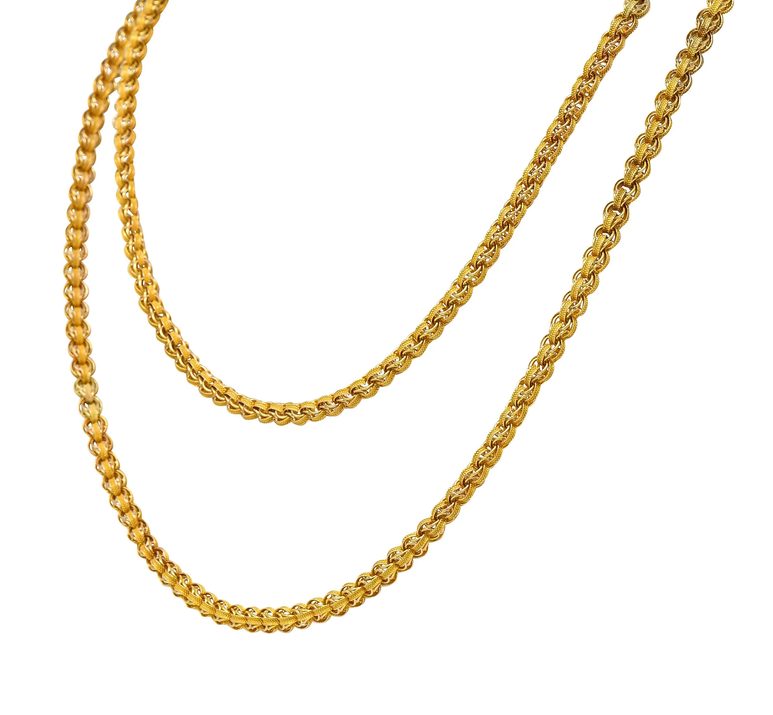 1890's Victorian 14 Karat Gold 44 Inch Long Chain Link Necklace