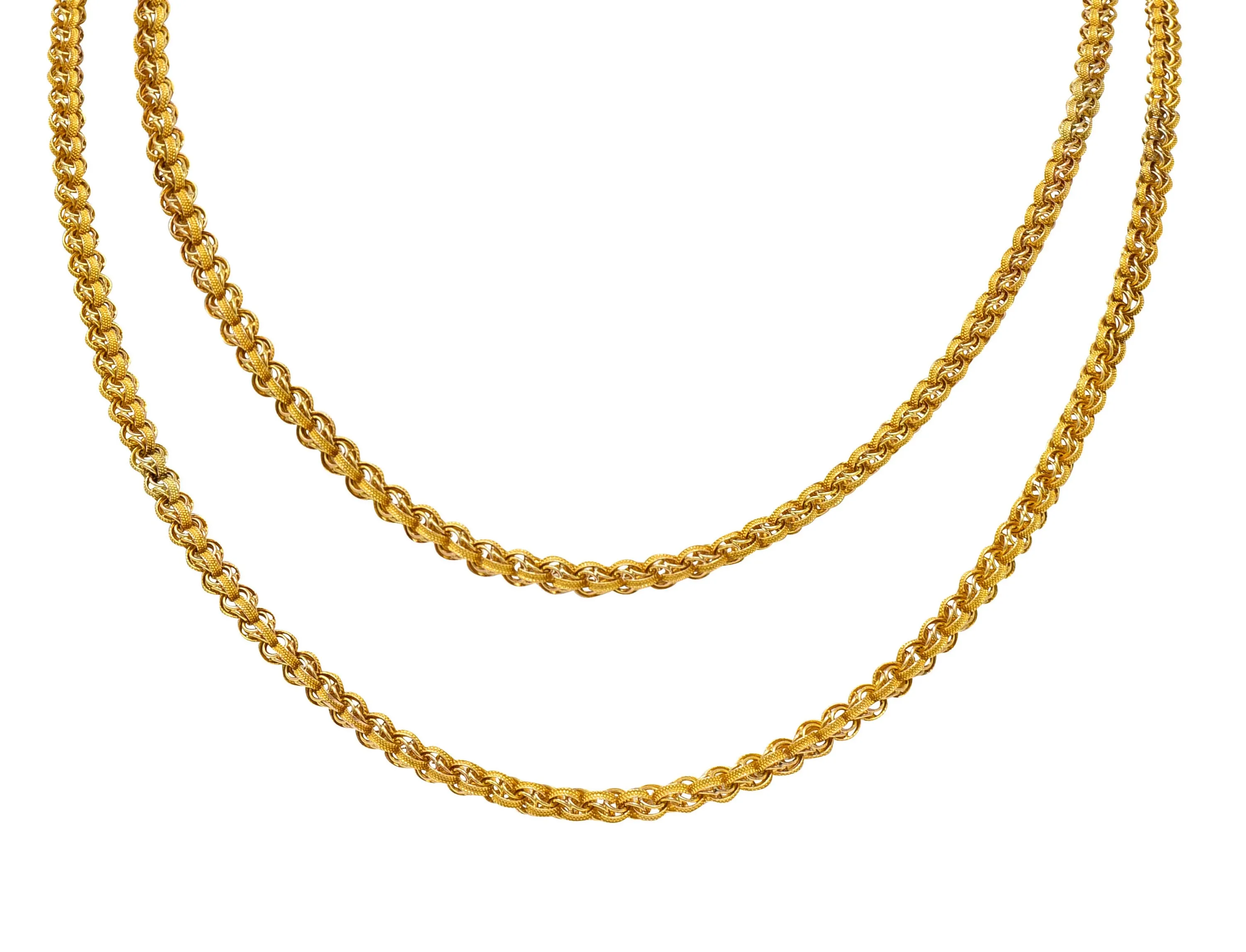 1890's Victorian 14 Karat Gold 44 Inch Long Chain Link Necklace