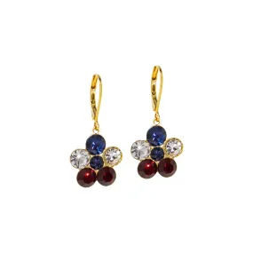 1928 Jewelry Red Clear Blue Flower Drop Earrings