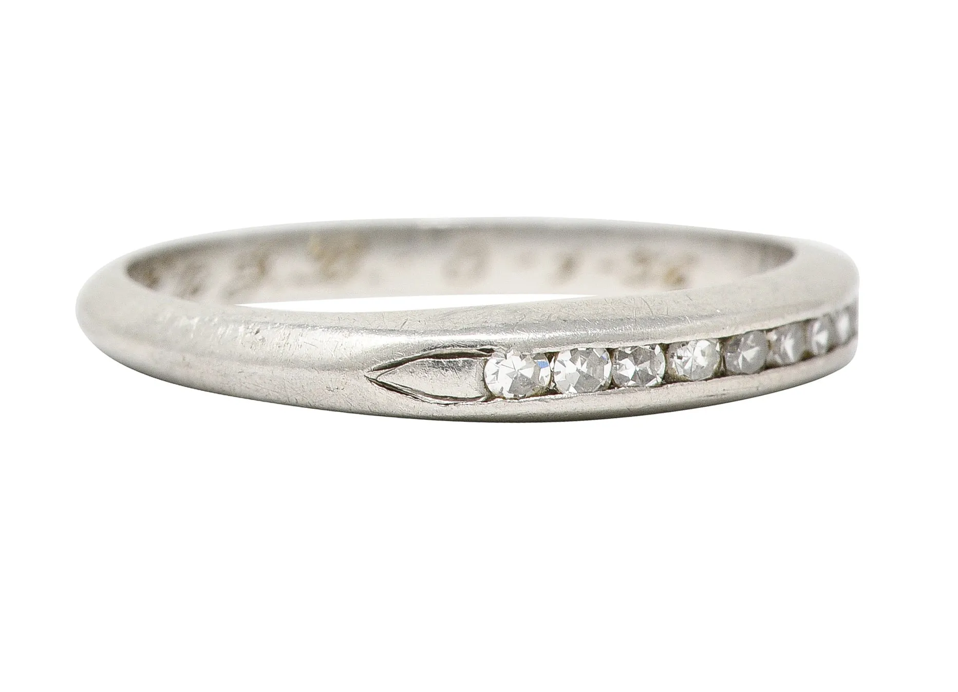 1936 Art Deco Diamond Platinum Arrow Vintage Channel Band Ring