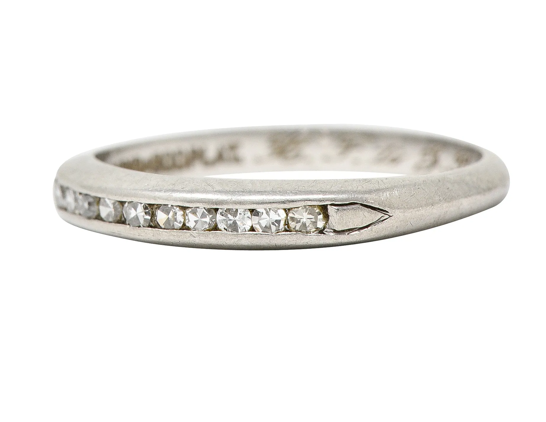 1936 Art Deco Diamond Platinum Arrow Vintage Channel Band Ring