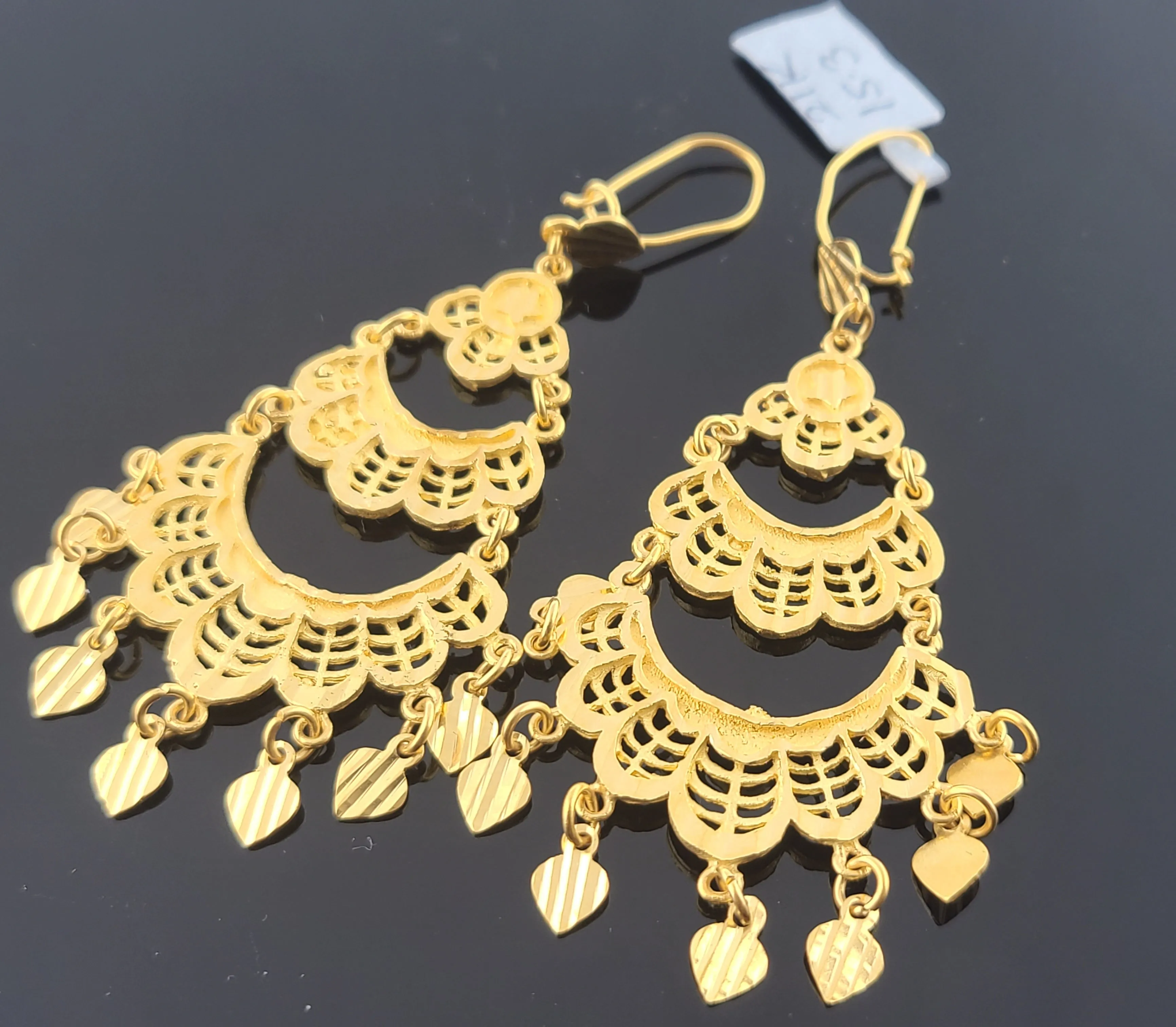 21K Solid Gold Pipal Patti Long Earrings E22968