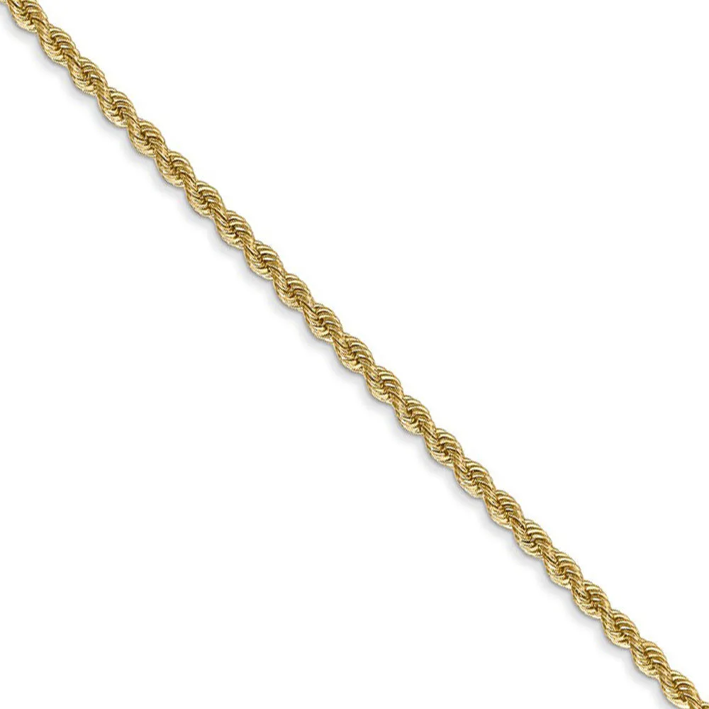 2mm 14k Yellow Gold Classic Solid Rope Chain Bracelet