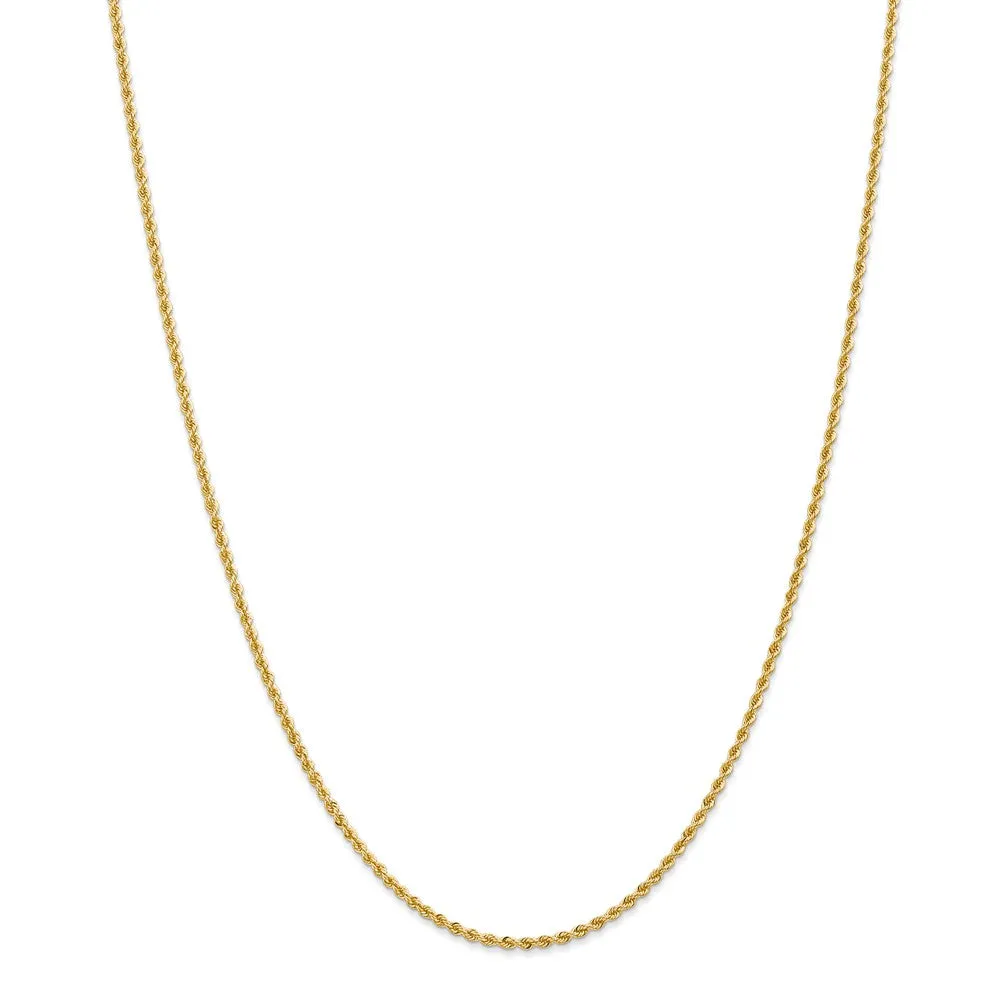 2mm 14k Yellow Gold Classic Solid Rope Chain Bracelet