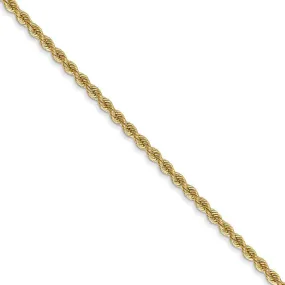 2mm 14k Yellow Gold Classic Solid Rope Chain Bracelet