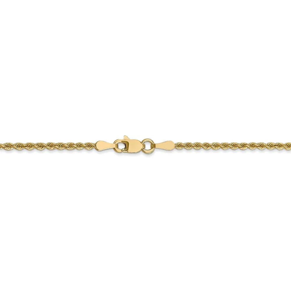 2mm 14k Yellow Gold Classic Solid Rope Chain Bracelet