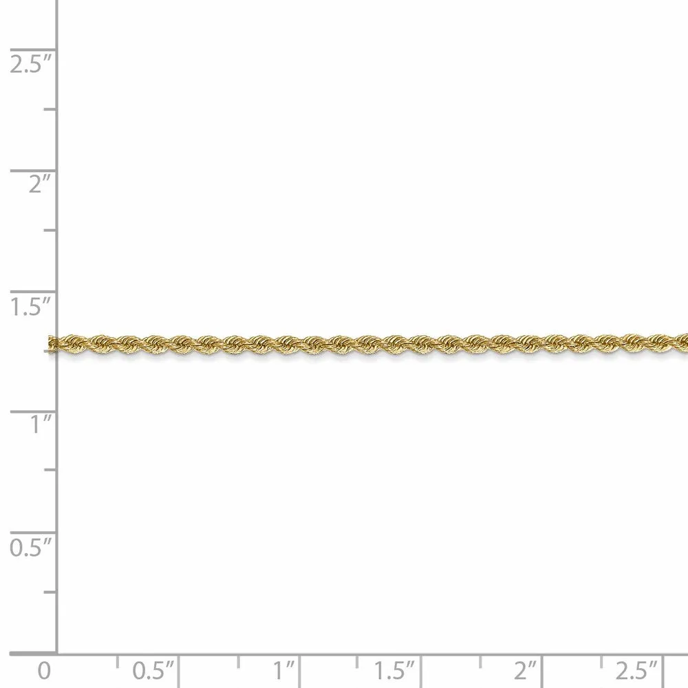 2mm 14k Yellow Gold Classic Solid Rope Chain Bracelet