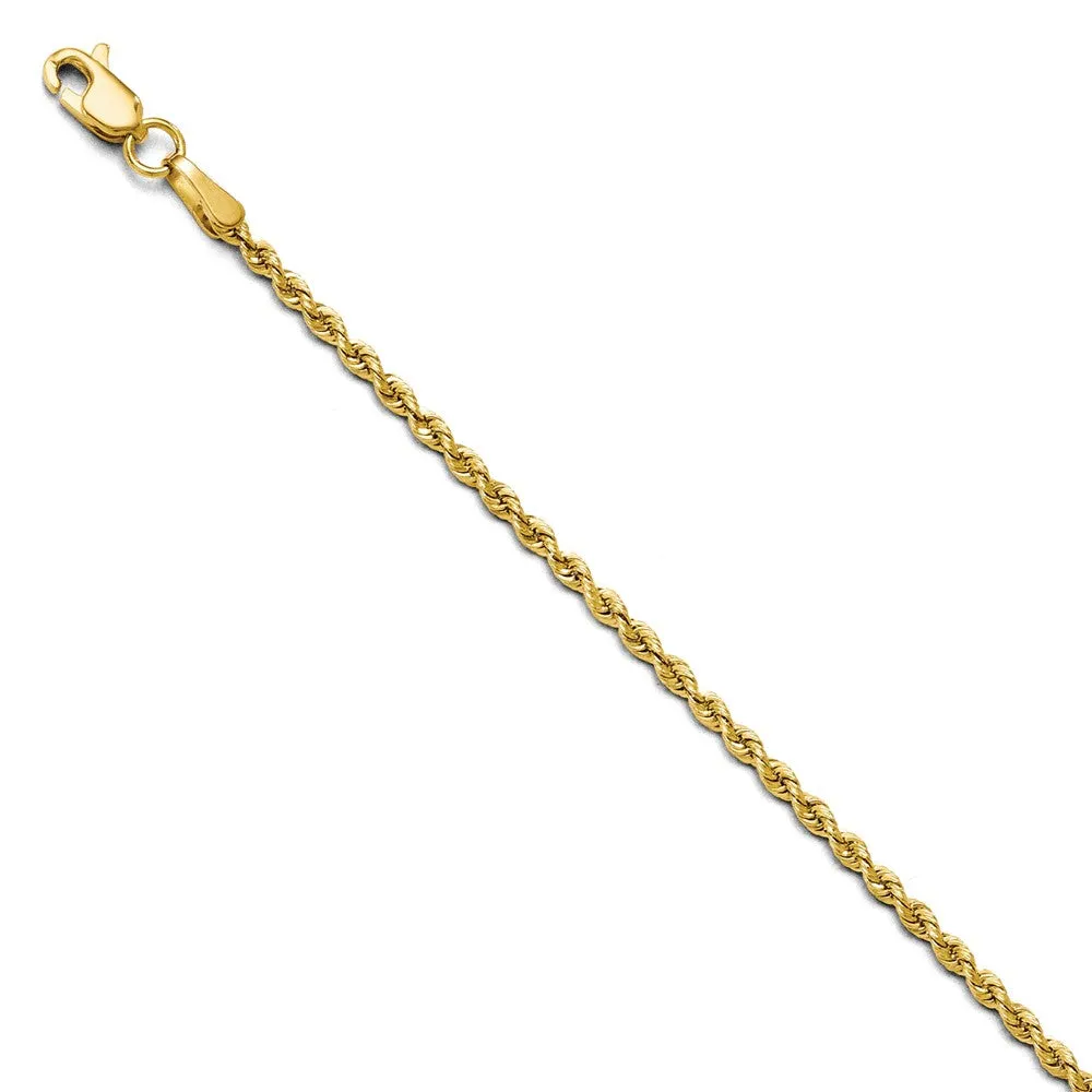 2mm 14k Yellow Gold Classic Solid Rope Chain Bracelet