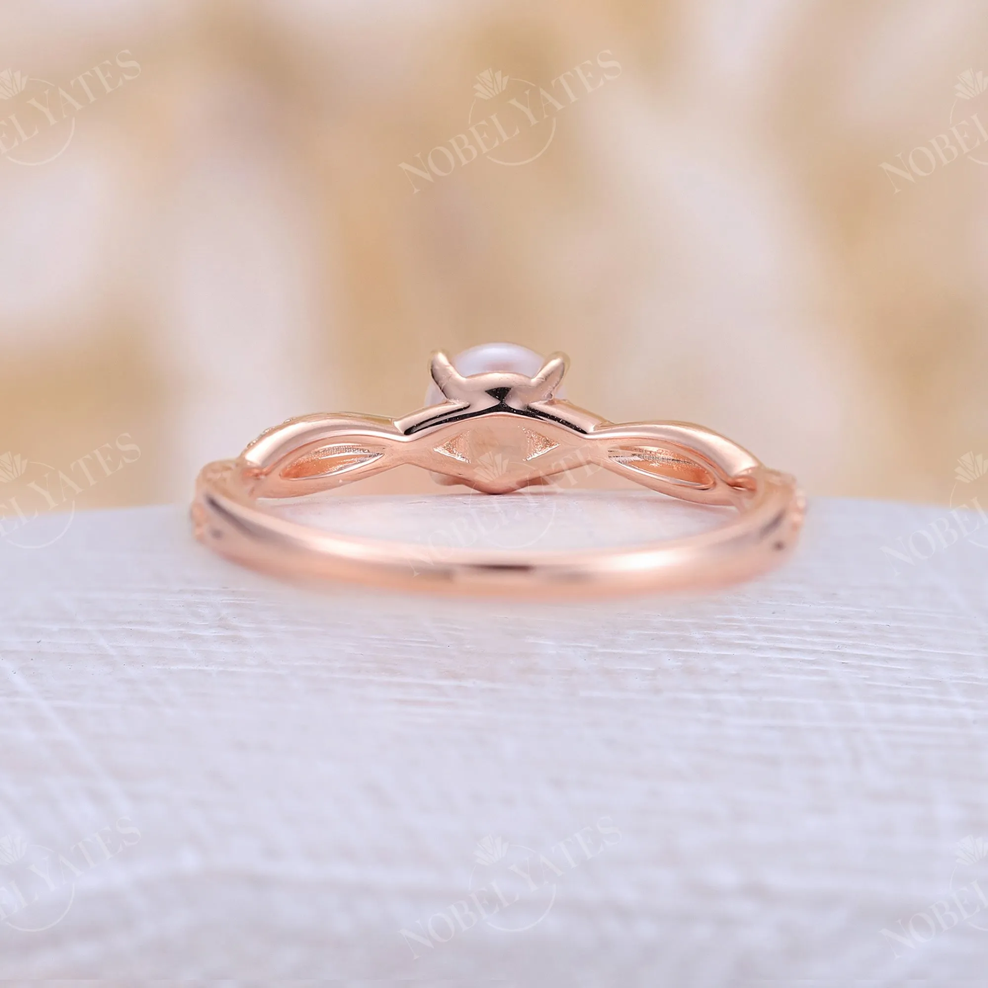 Akoya Pearl Vintage Twist & Pave Engagement Ring Rose Gold