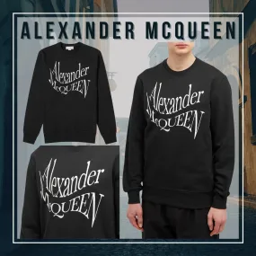 alexander mcqueen  |Crew Neck Unisex Street Style Long Sleeves Cotton Logo