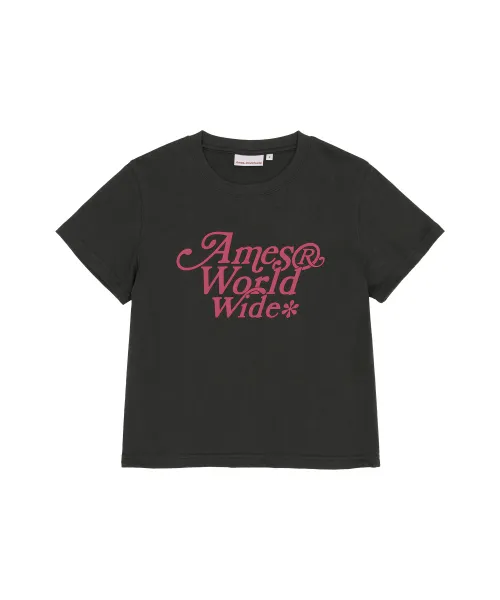 AMES-WORLDWIDE  |Crew Neck Street Style Plain Cotton Short Sleeves Logo