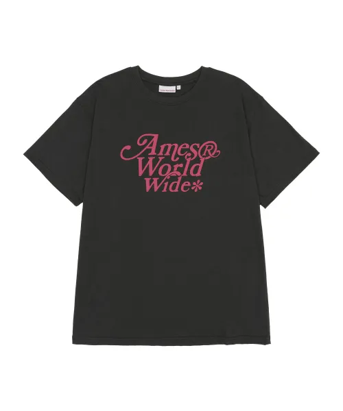 AMES-WORLDWIDE  |Crew Neck Street Style Plain Cotton Short Sleeves Logo