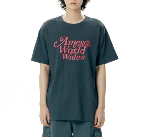 AMES-WORLDWIDE  |Crew Neck Street Style Plain Cotton Short Sleeves Logo