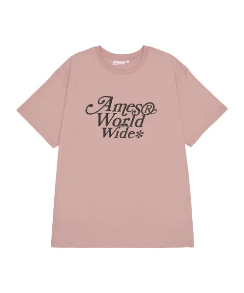 AMES-WORLDWIDE  |Crew Neck Street Style Plain Cotton Short Sleeves Logo