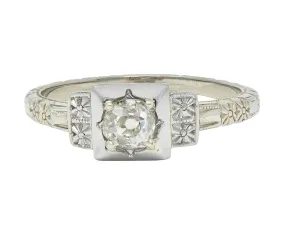 Art Deco 0.31 CTW Old Mine Cut Diamond 18 Karat White Gold Vintage Orange Blossom Engagement Ring