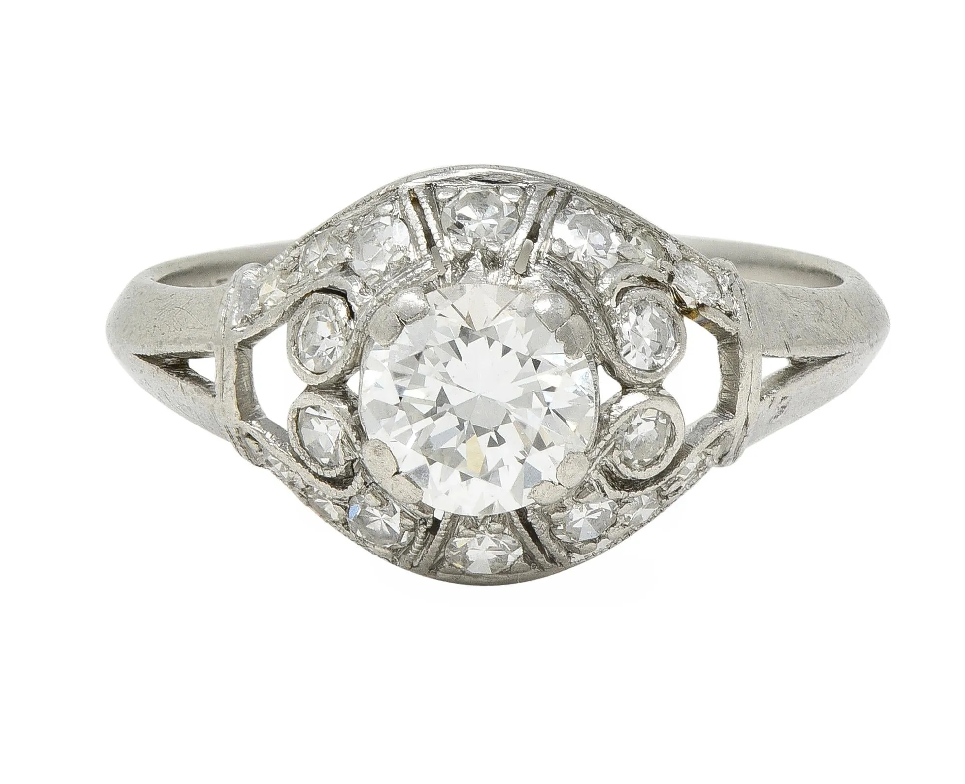 Art Deco 0.95 CTW Old European Cut Diamond Platinum Bombay Heart Vintage Engagement Ring