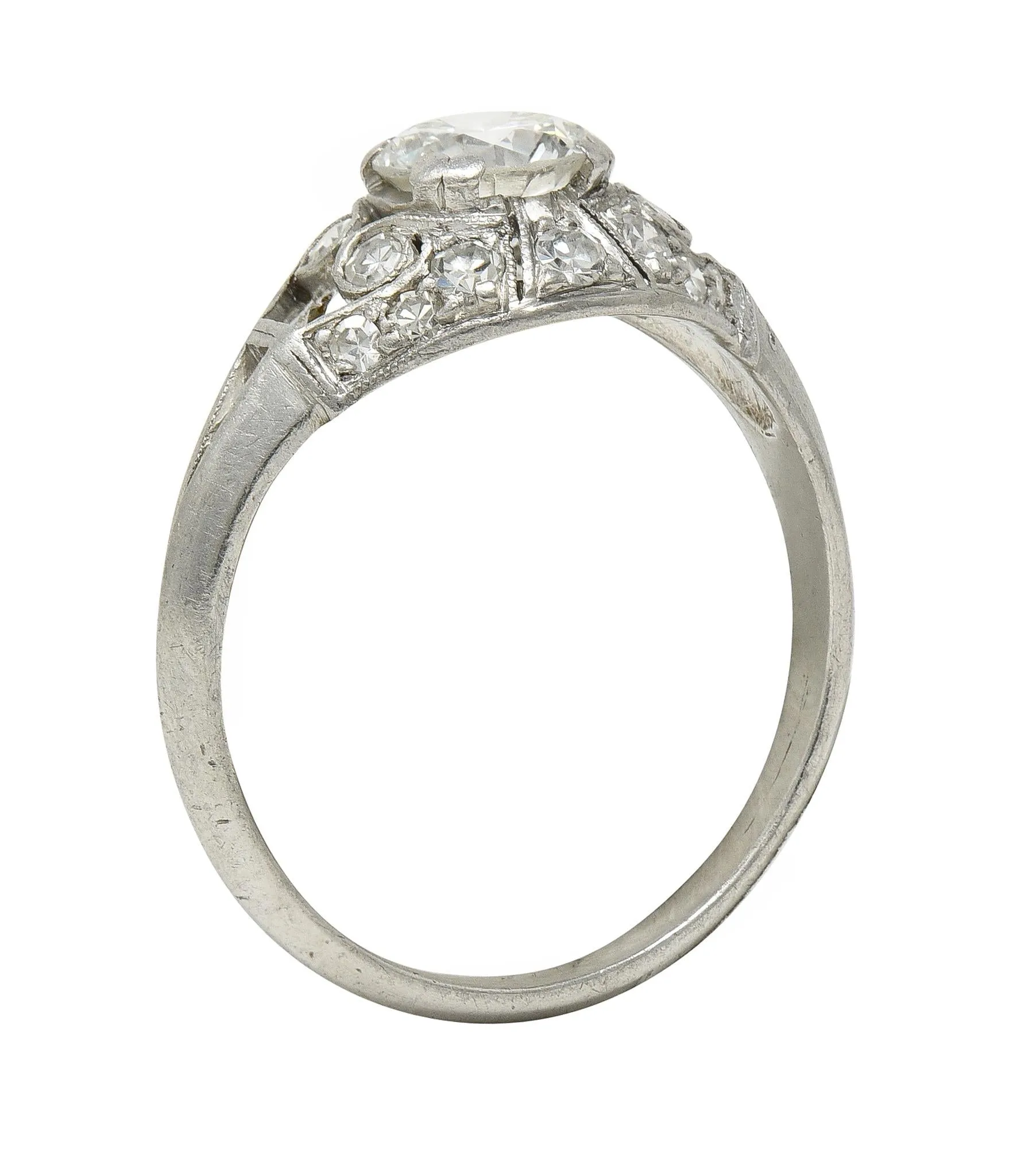 Art Deco 0.95 CTW Old European Cut Diamond Platinum Bombay Heart Vintage Engagement Ring