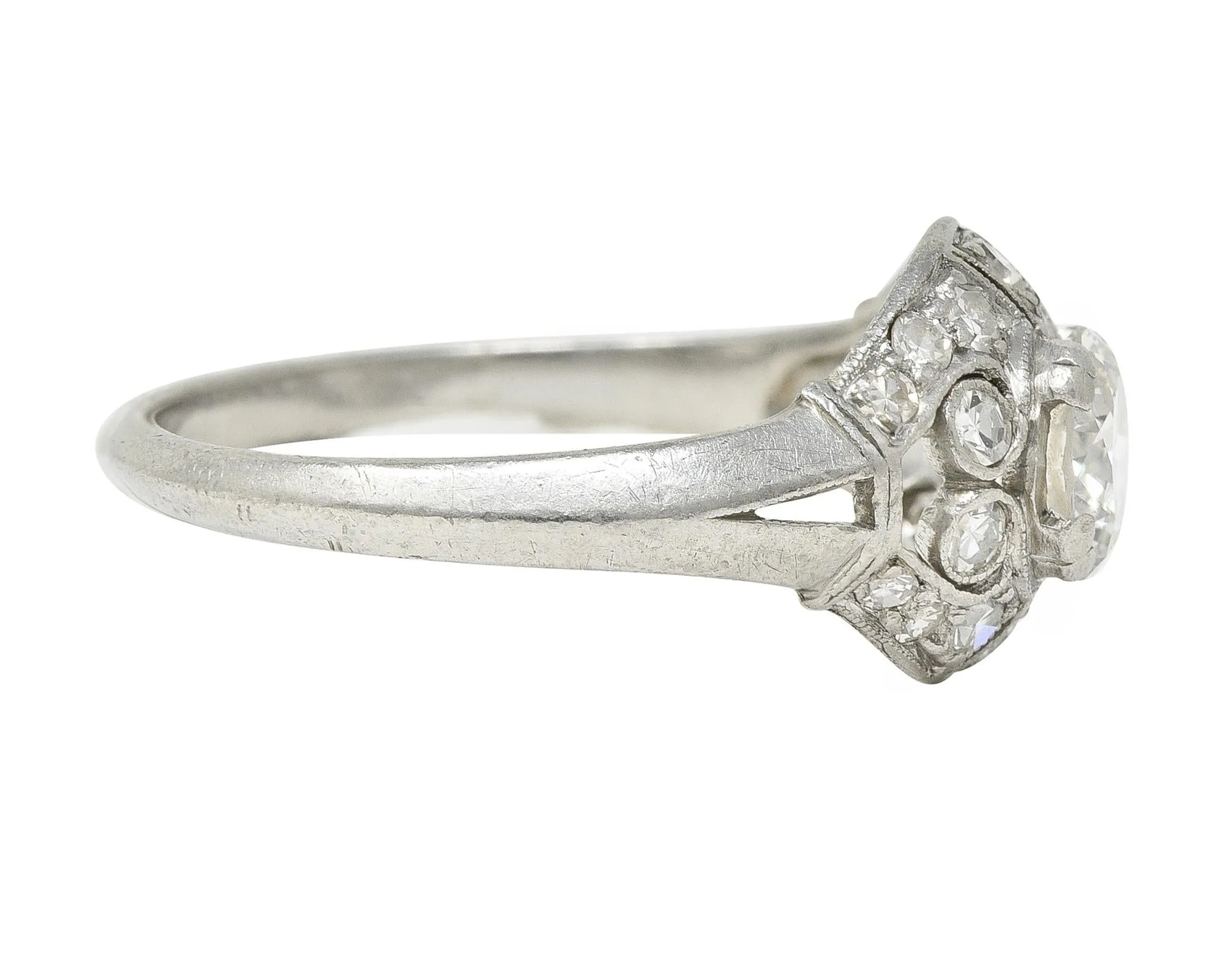 Art Deco 0.95 CTW Old European Cut Diamond Platinum Bombay Heart Vintage Engagement Ring