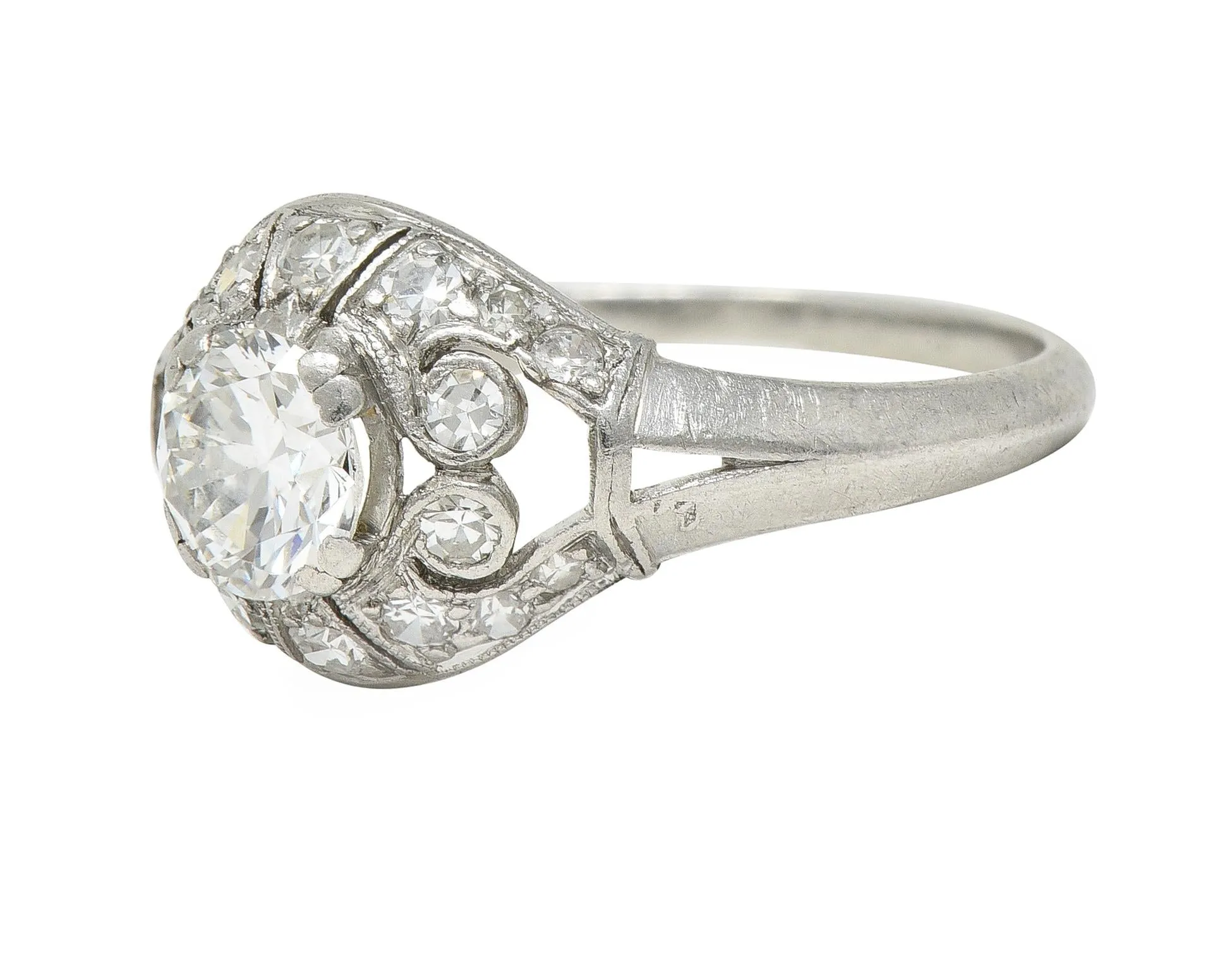 Art Deco 0.95 CTW Old European Cut Diamond Platinum Bombay Heart Vintage Engagement Ring