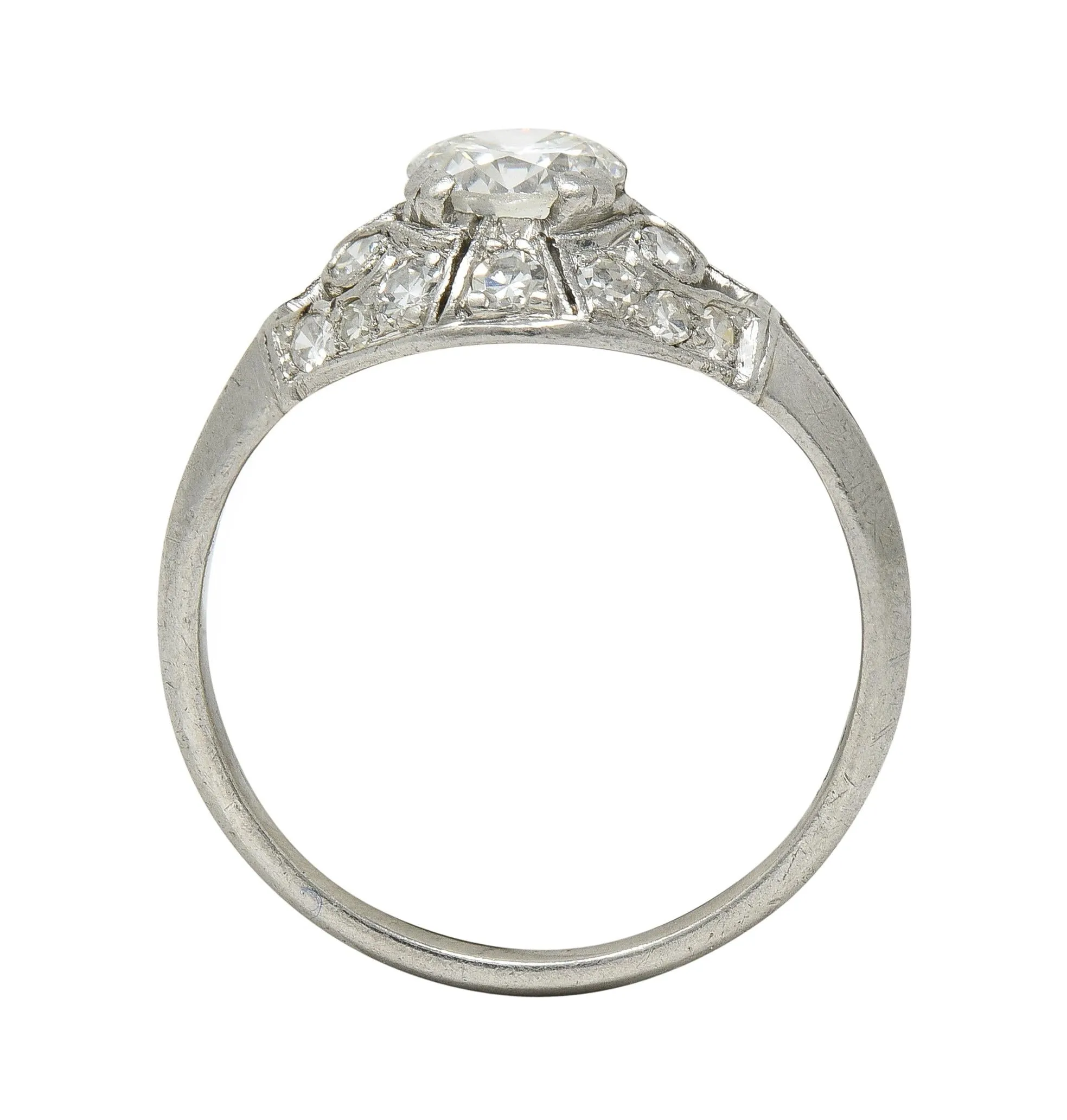 Art Deco 0.95 CTW Old European Cut Diamond Platinum Bombay Heart Vintage Engagement Ring