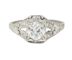 Art Deco 1.13 CTW Old European Cut Diamond Platinum Vintage Engagement Ring