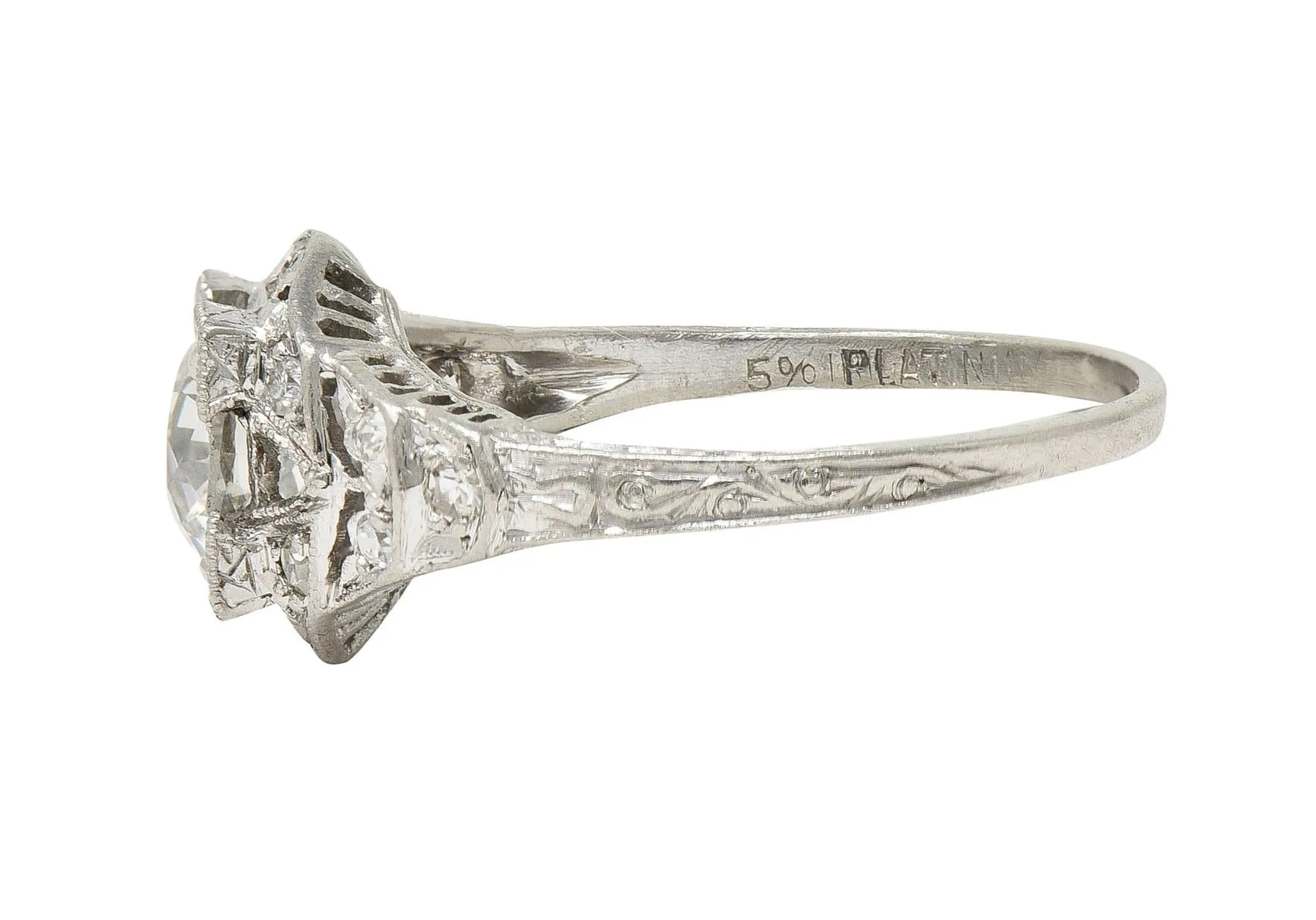 Art Deco 1.13 CTW Old European Cut Diamond Platinum Vintage Engagement Ring