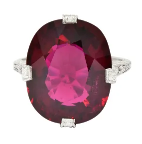 Art Deco 11.56 CTW Rubellite Tourmaline Diamond Platinum Gemstone Vintage Ring