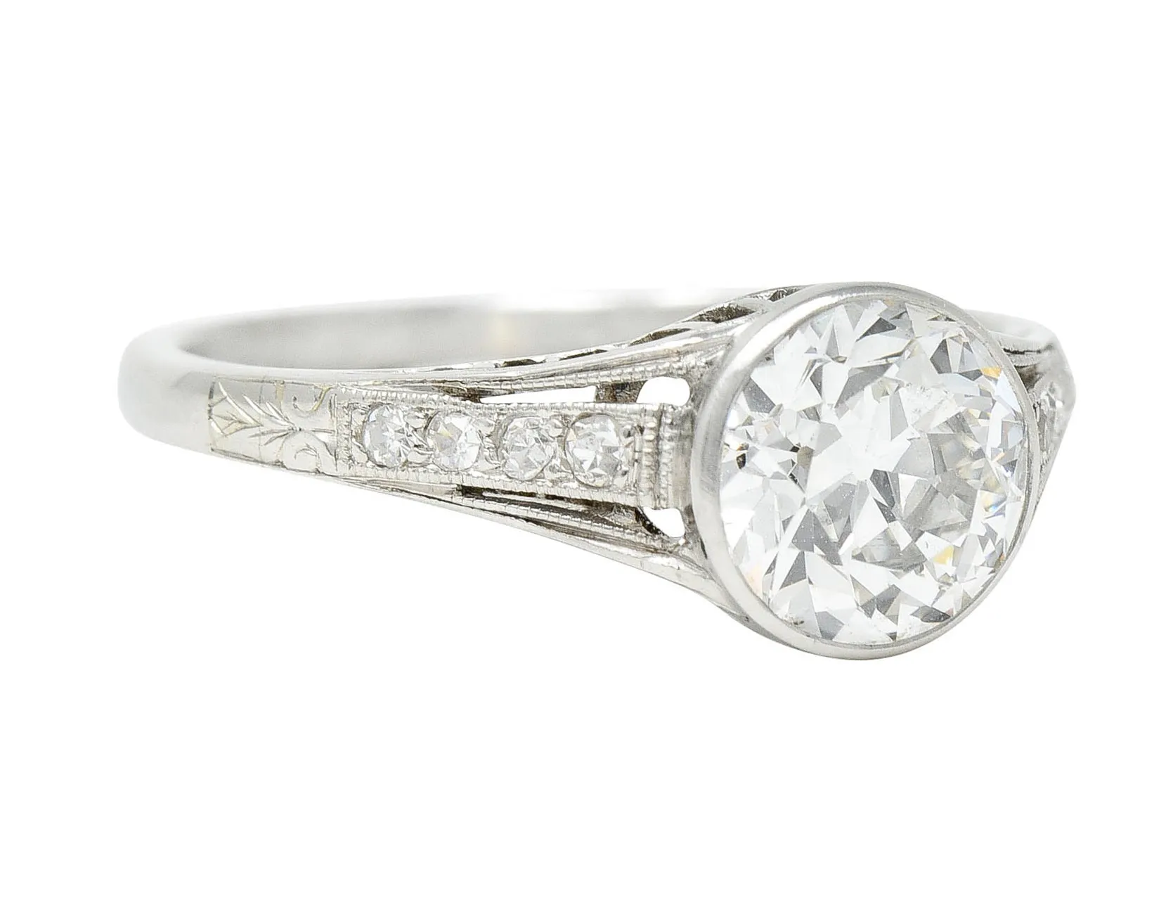 Art Deco 1.48 CTW Diamond Platinum Bezel Vintage Engagement Ring