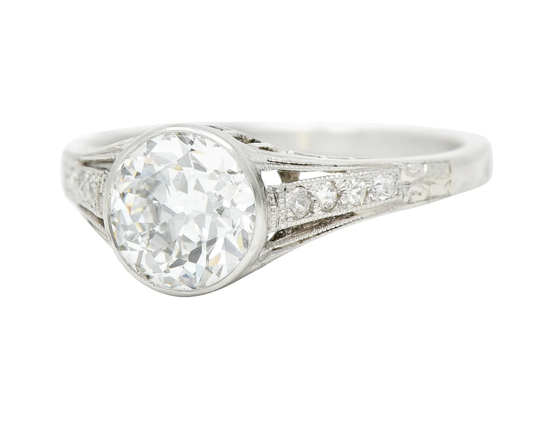 Art Deco 1.48 CTW Diamond Platinum Bezel Vintage Engagement Ring