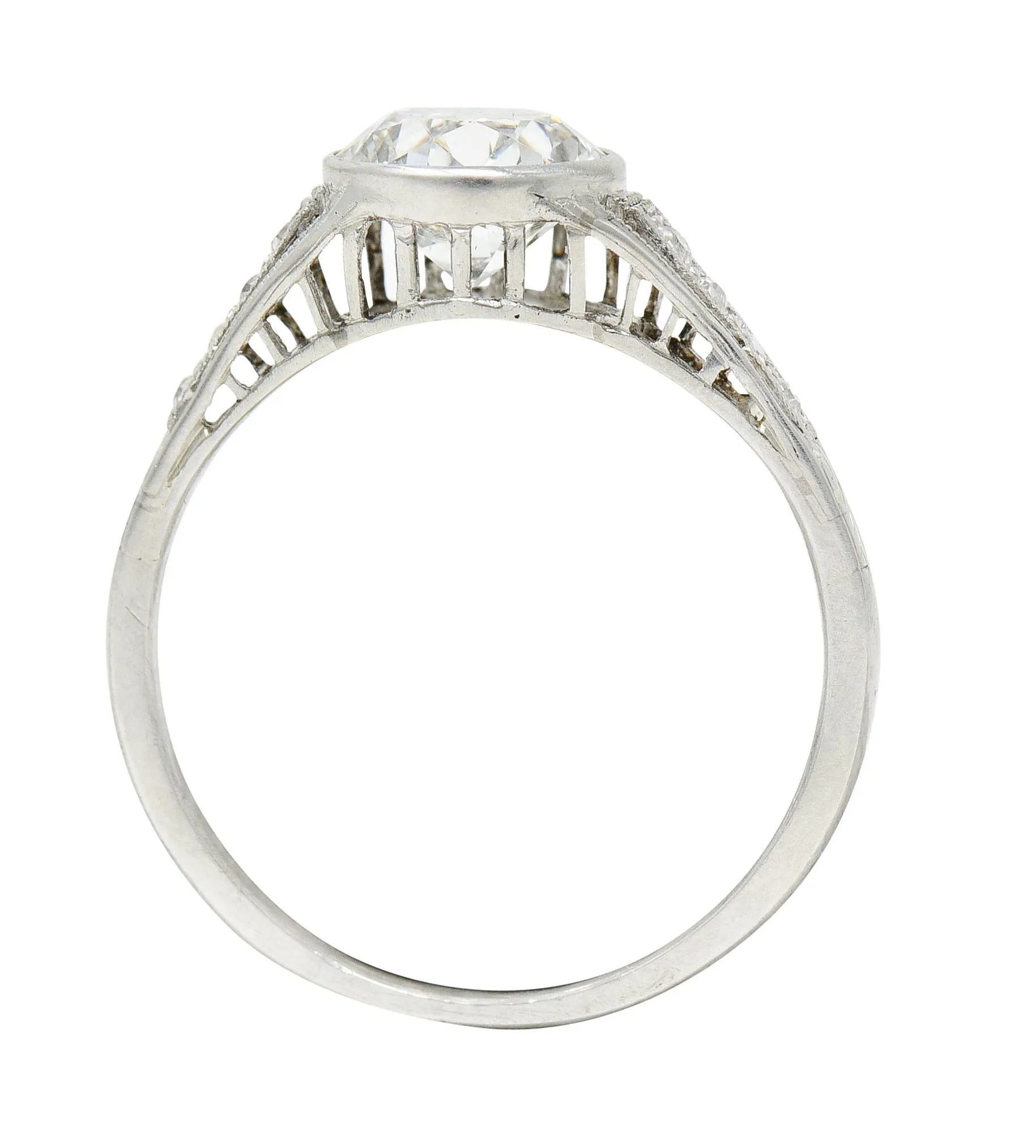 Art Deco 1.48 CTW Diamond Platinum Bezel Vintage Engagement Ring