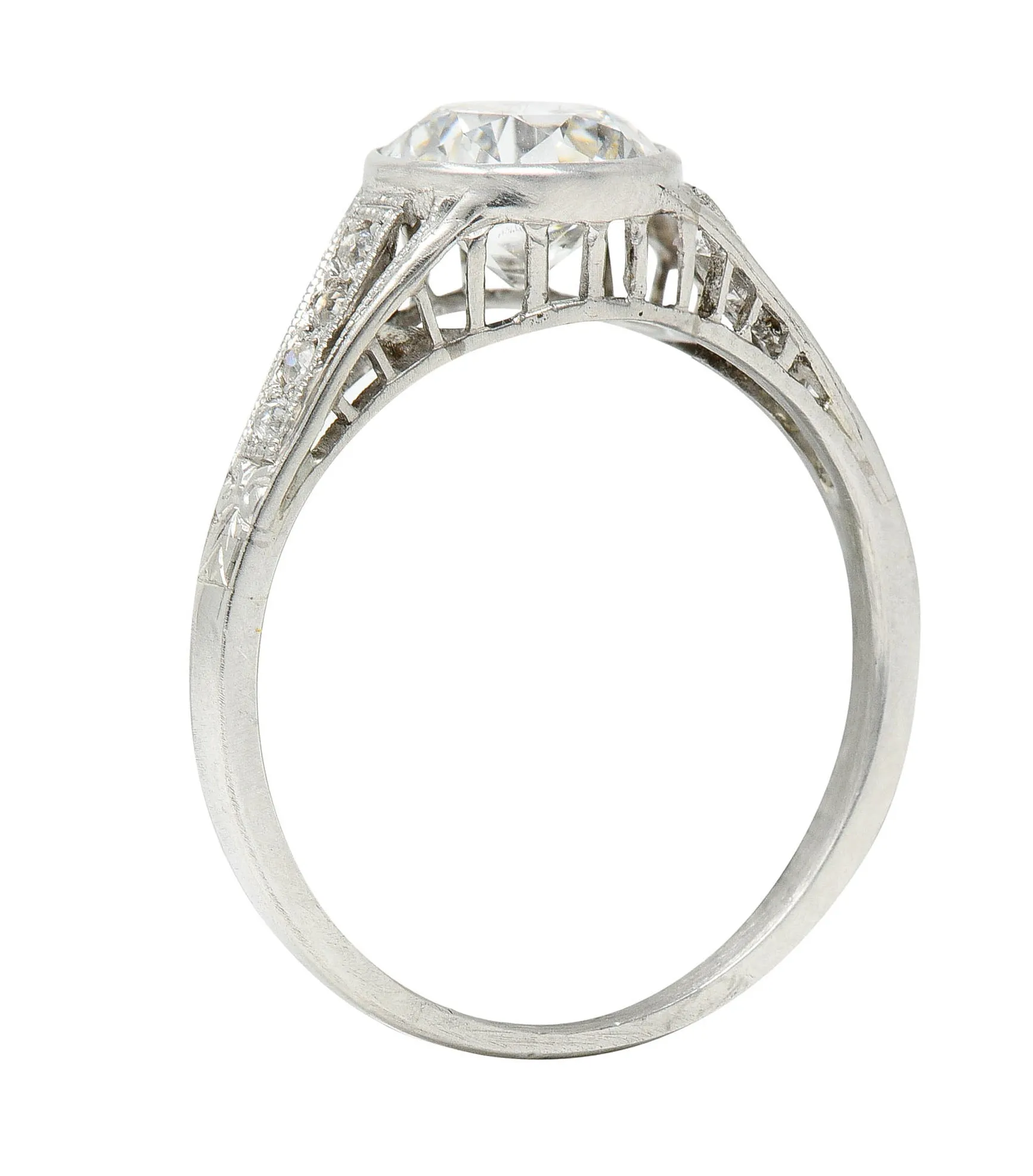 Art Deco 1.48 CTW Diamond Platinum Bezel Vintage Engagement Ring