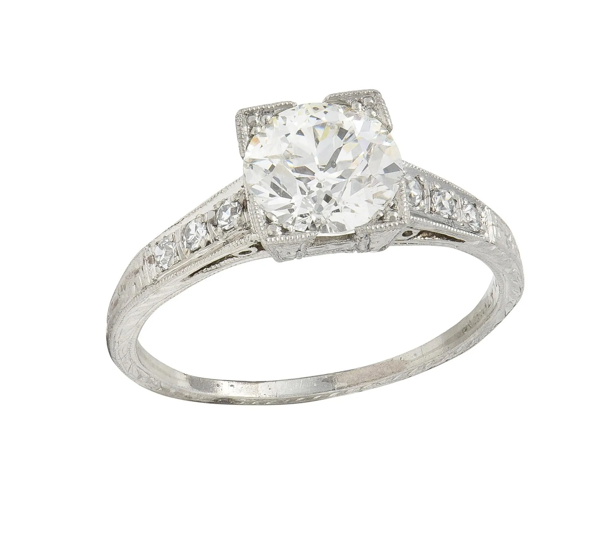 Art Deco 1.66 CTW Old European Cut Diamond Platinum Orange Blossom Vintage Engagement Ring