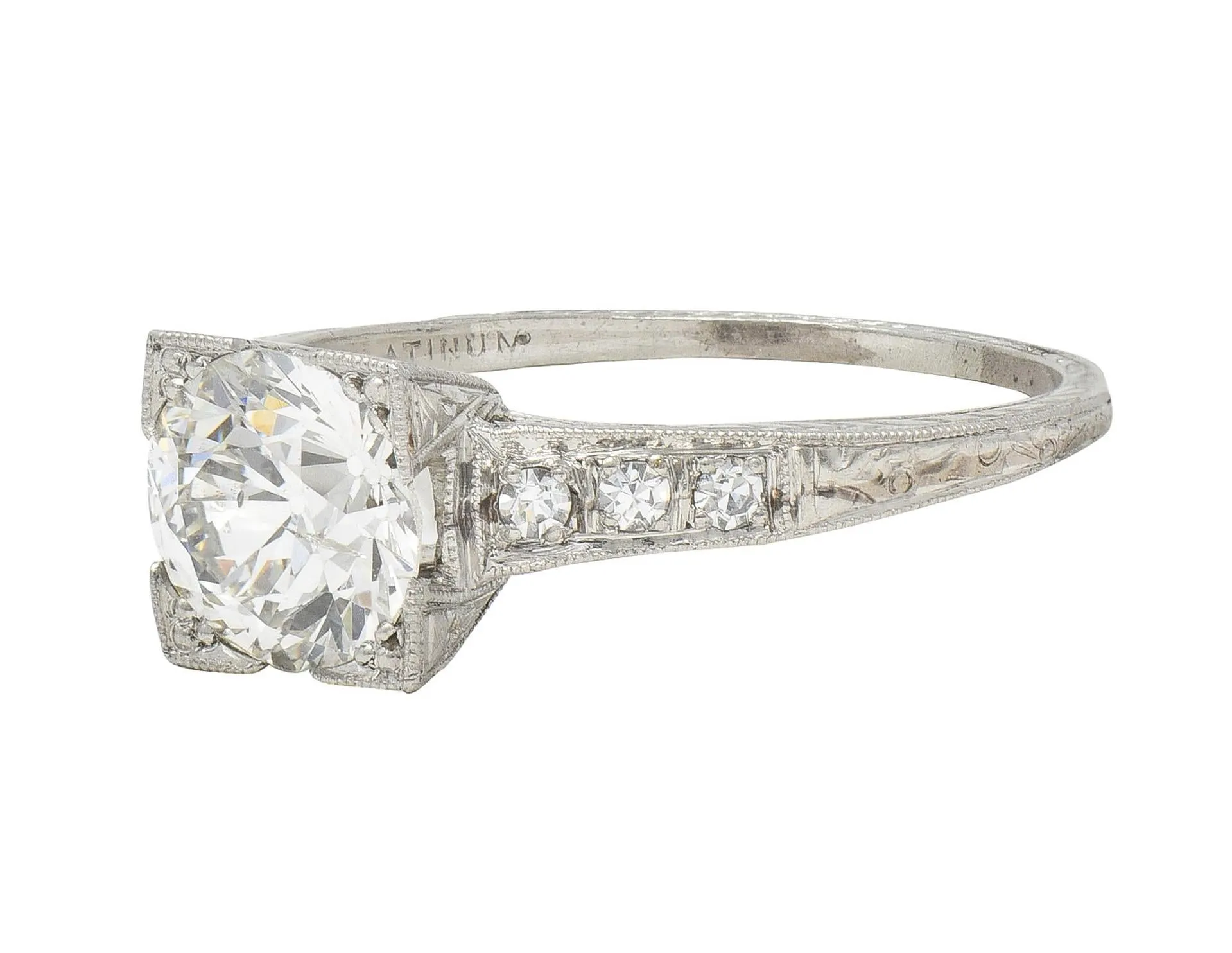 Art Deco 1.66 CTW Old European Cut Diamond Platinum Orange Blossom Vintage Engagement Ring